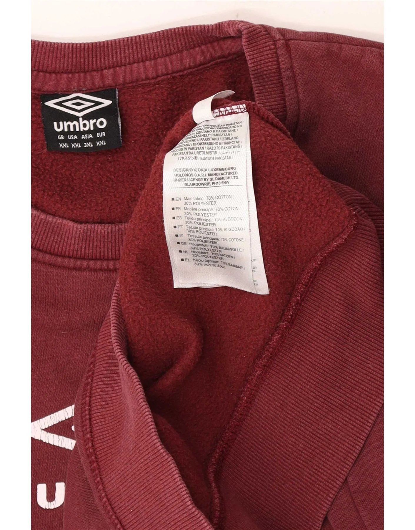 Umbro Mens Graphic Sweatshirt Jumper 2XL Burgundy Cotton - Image 4