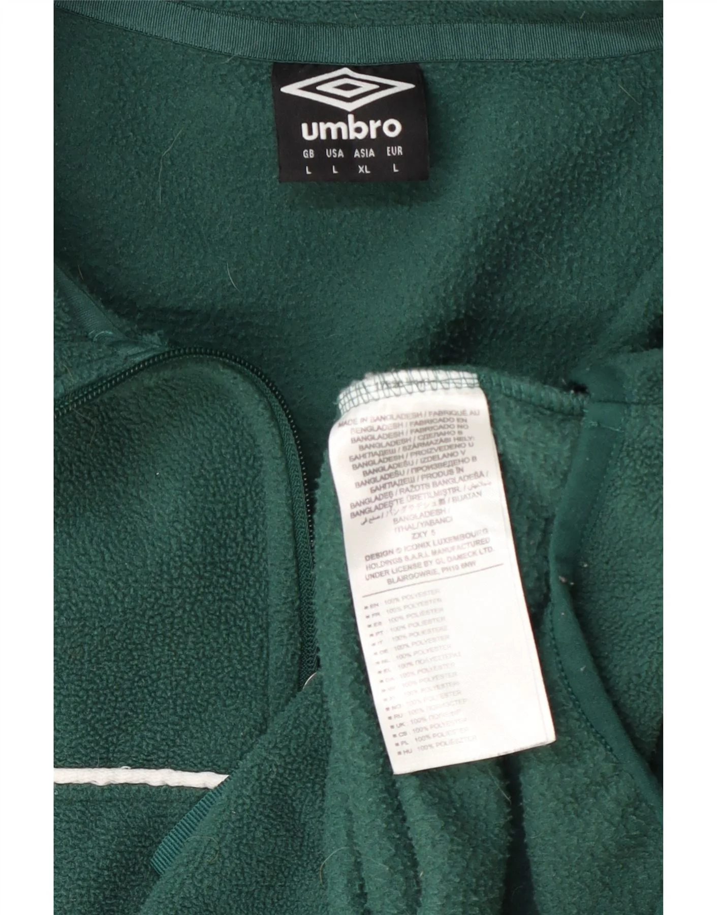 Umbro Mens Graphic Zip Neck Fleece Jumper Large Green Polyester - Image 3