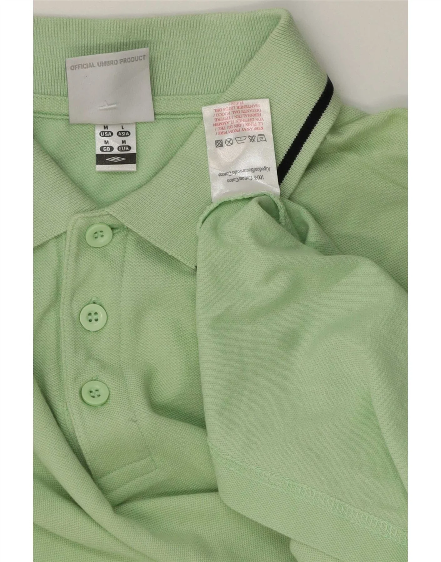 Umbro Mens Polo Shirt Medium Green Striped Cotton - Image 3