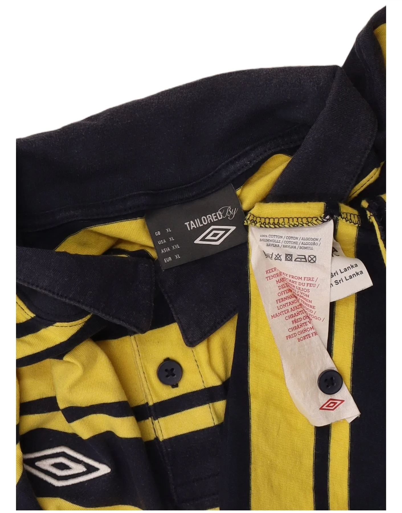 Umbro Mens Polo Shirt XL Yellow Striped Cotton - Image 4