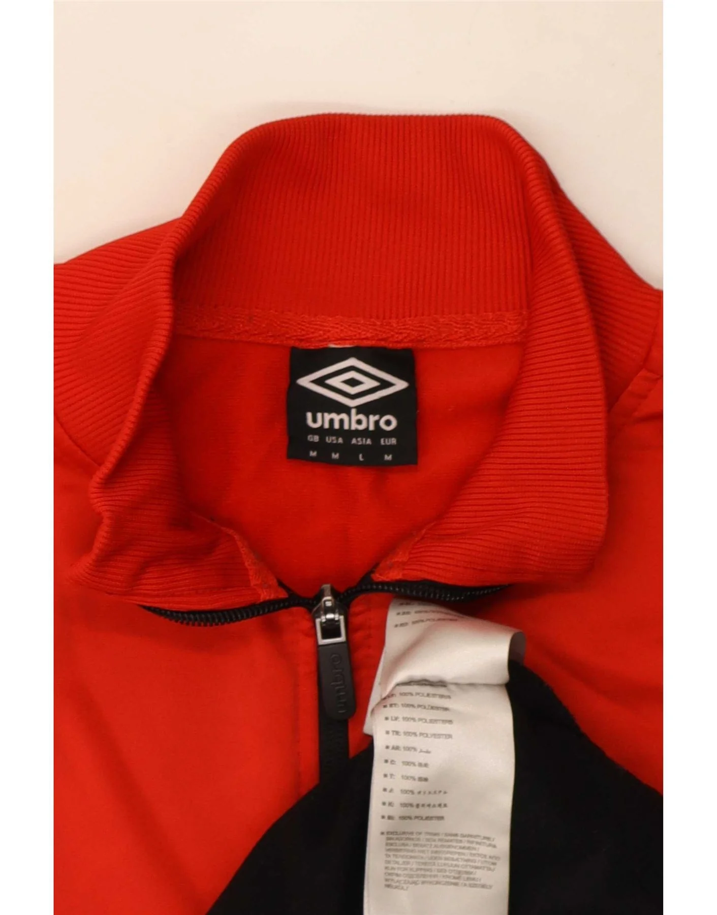 Umbro Mens Tracksuit Top Jacket Medium Red Colourblock Polyester - Image 3
