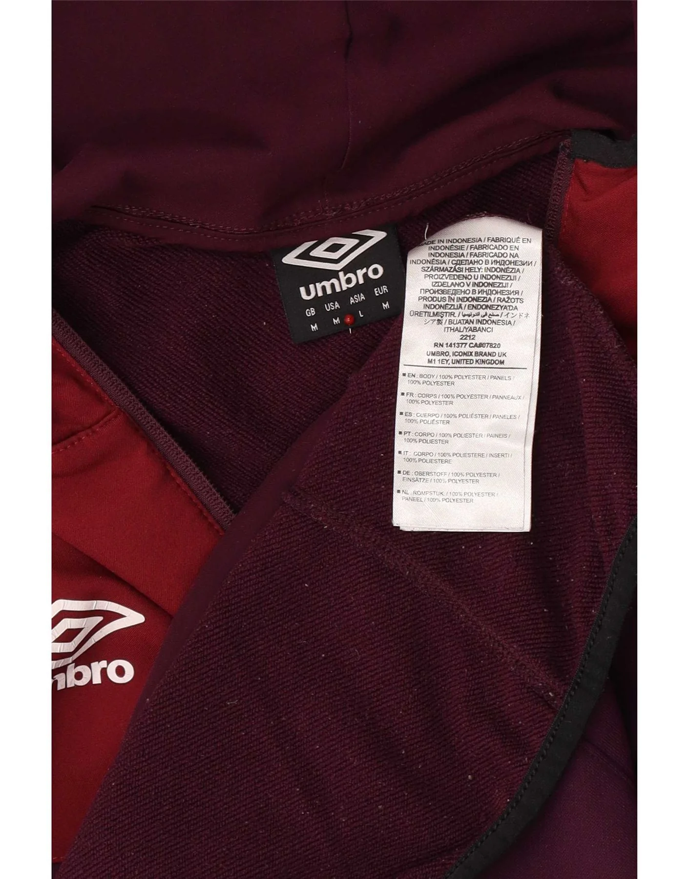 Umbro Mens West Ham United F.C Zip Hoodie Sweater Medium Burgundy Sports - Image 3