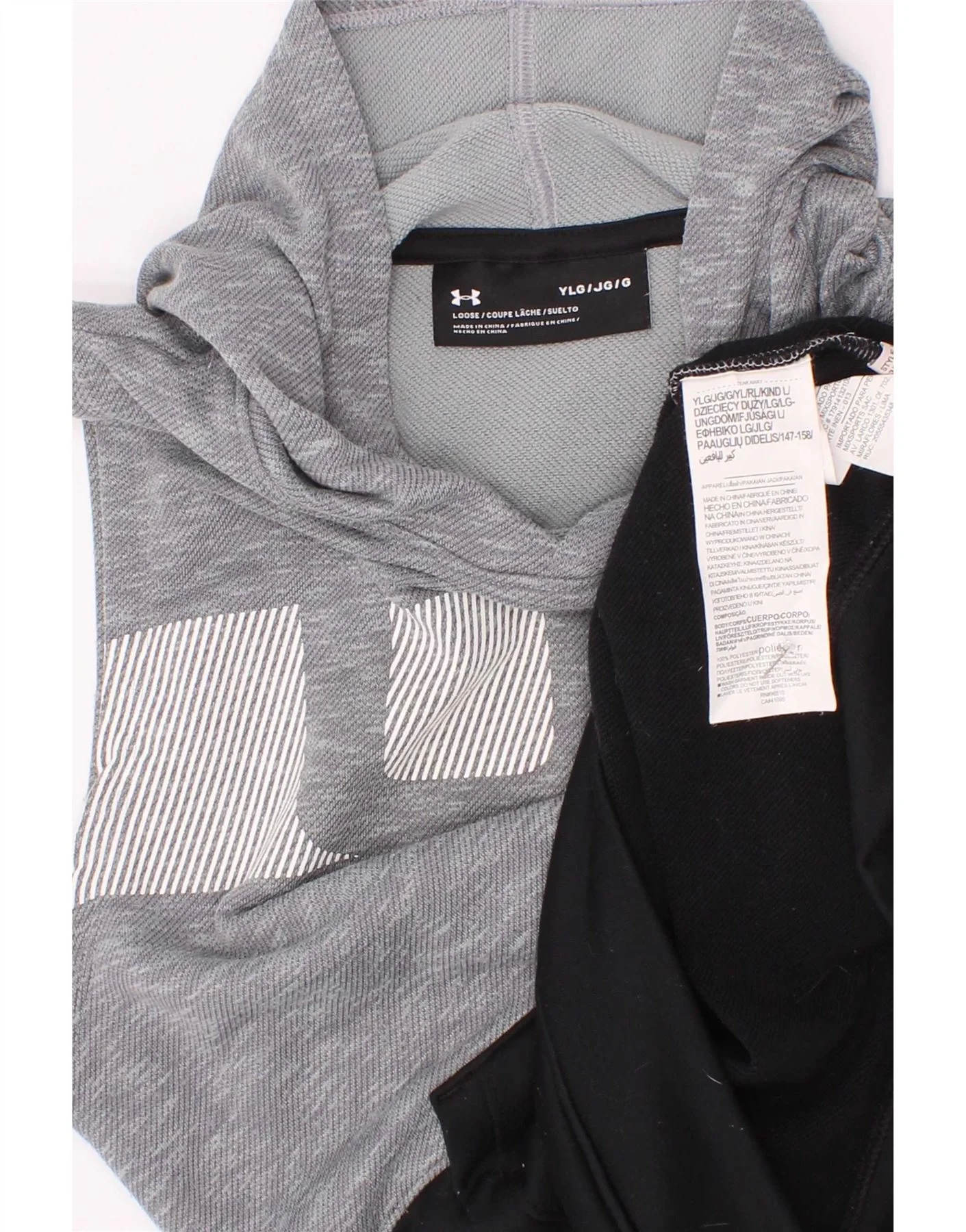Under Armour Boys Graphic Hoodie Jumper 11-12 Years Large Grey Colourblock - Image 3