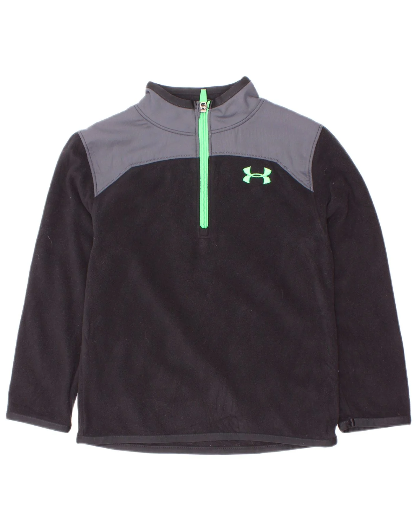 Under Armour Boys Zip Neck Fleece Jumper 4-5 Years Black Colourblock