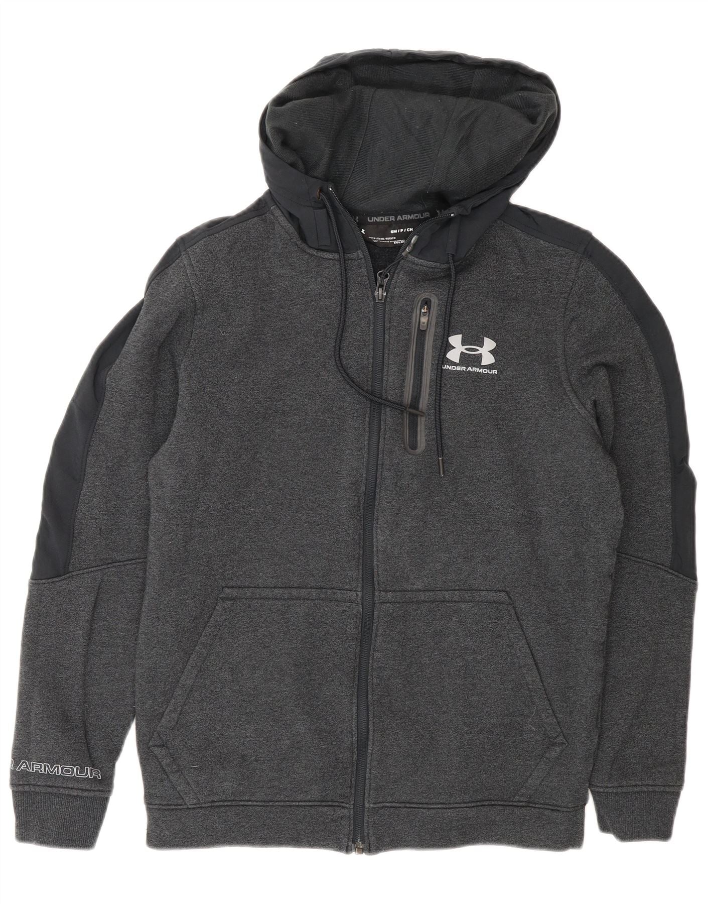 Under Armour Mens Graphic Zip Hoodie Sweater Small Grey Colourblock Cotton