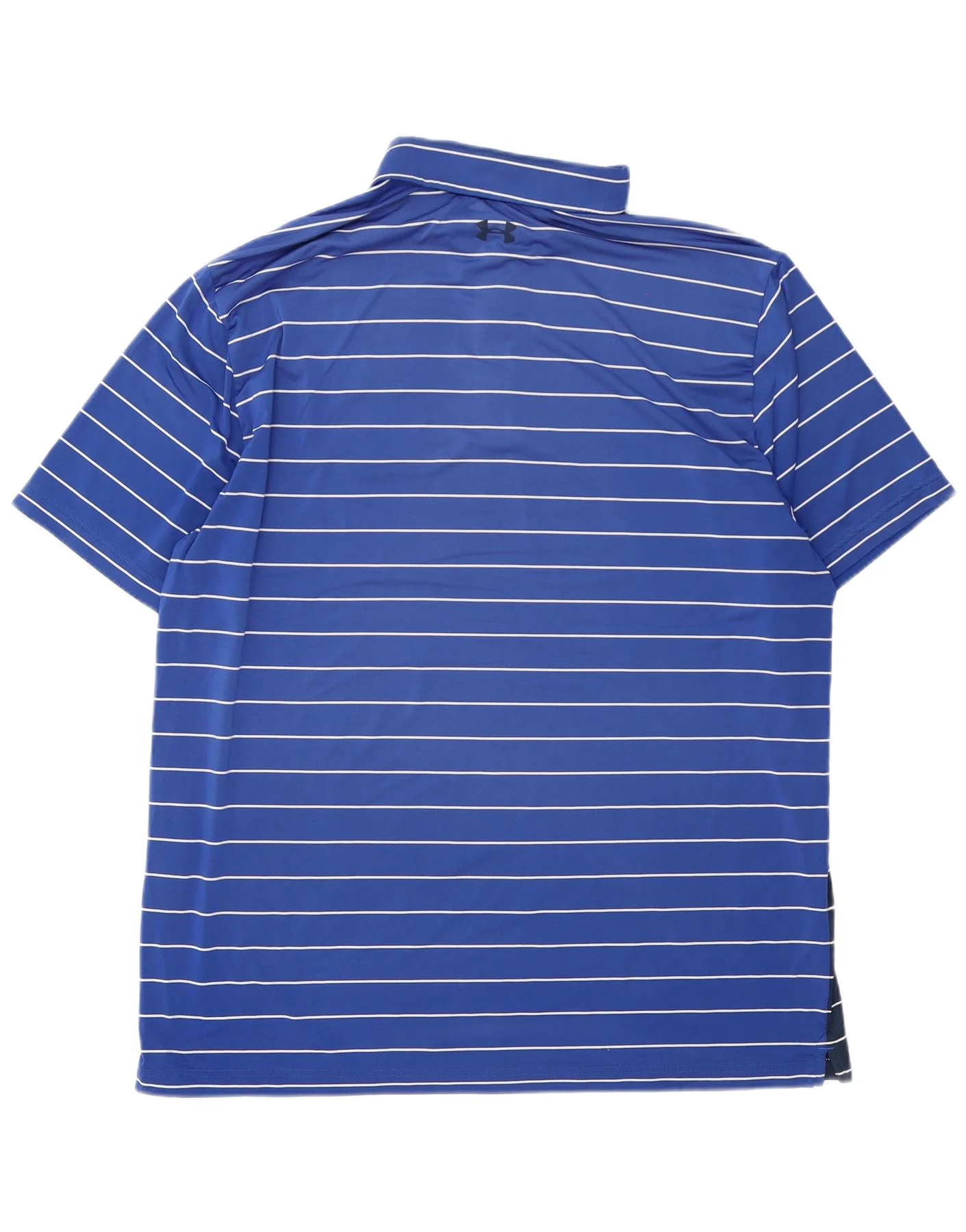 Under Armour Mens Heat Gear Polo Shirt 2XL Navy Blue Striped Polyester - Image 2
