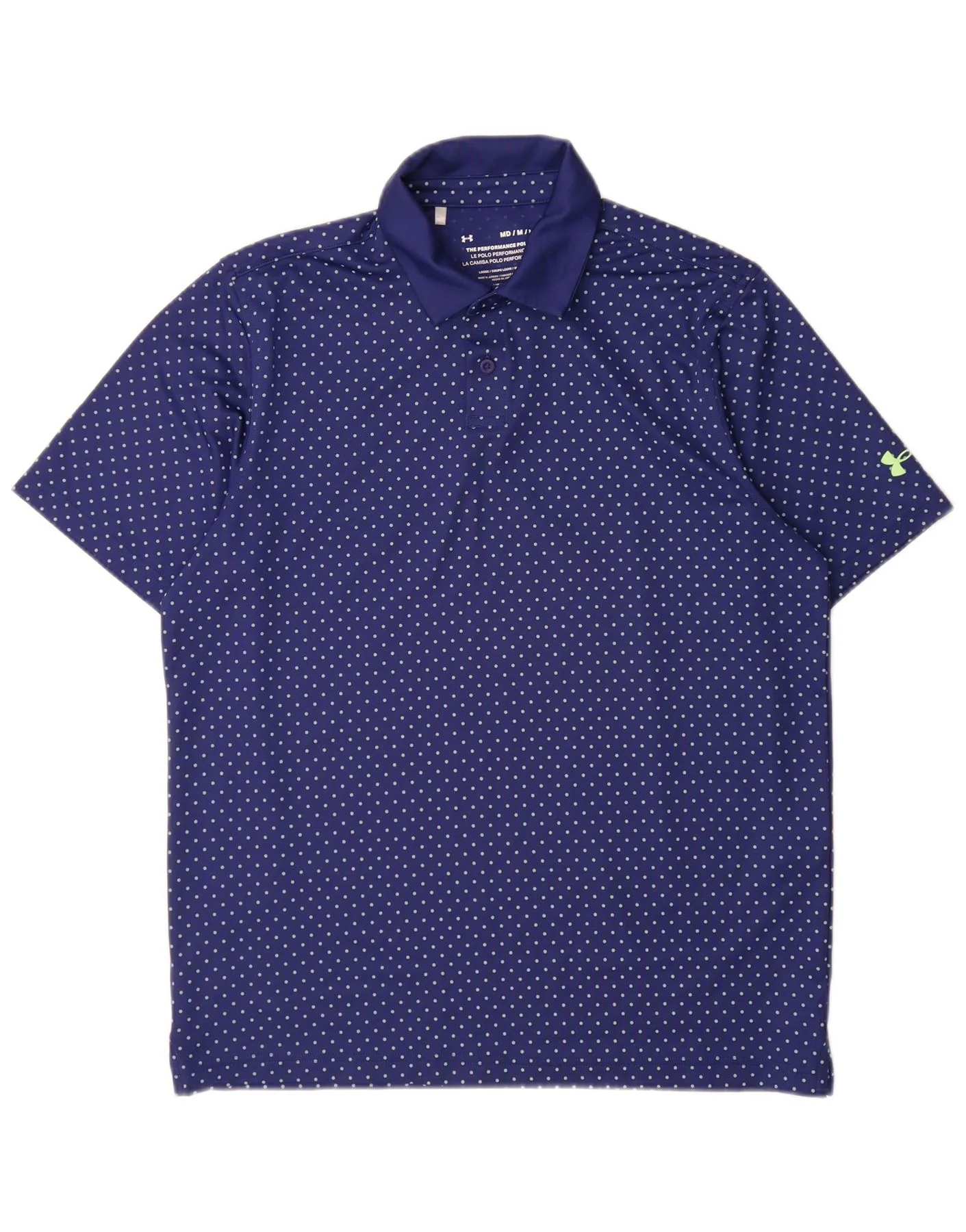 Under Armour Mens Heat Gear Polo Shirt Medium Blue Spotted Polyester
