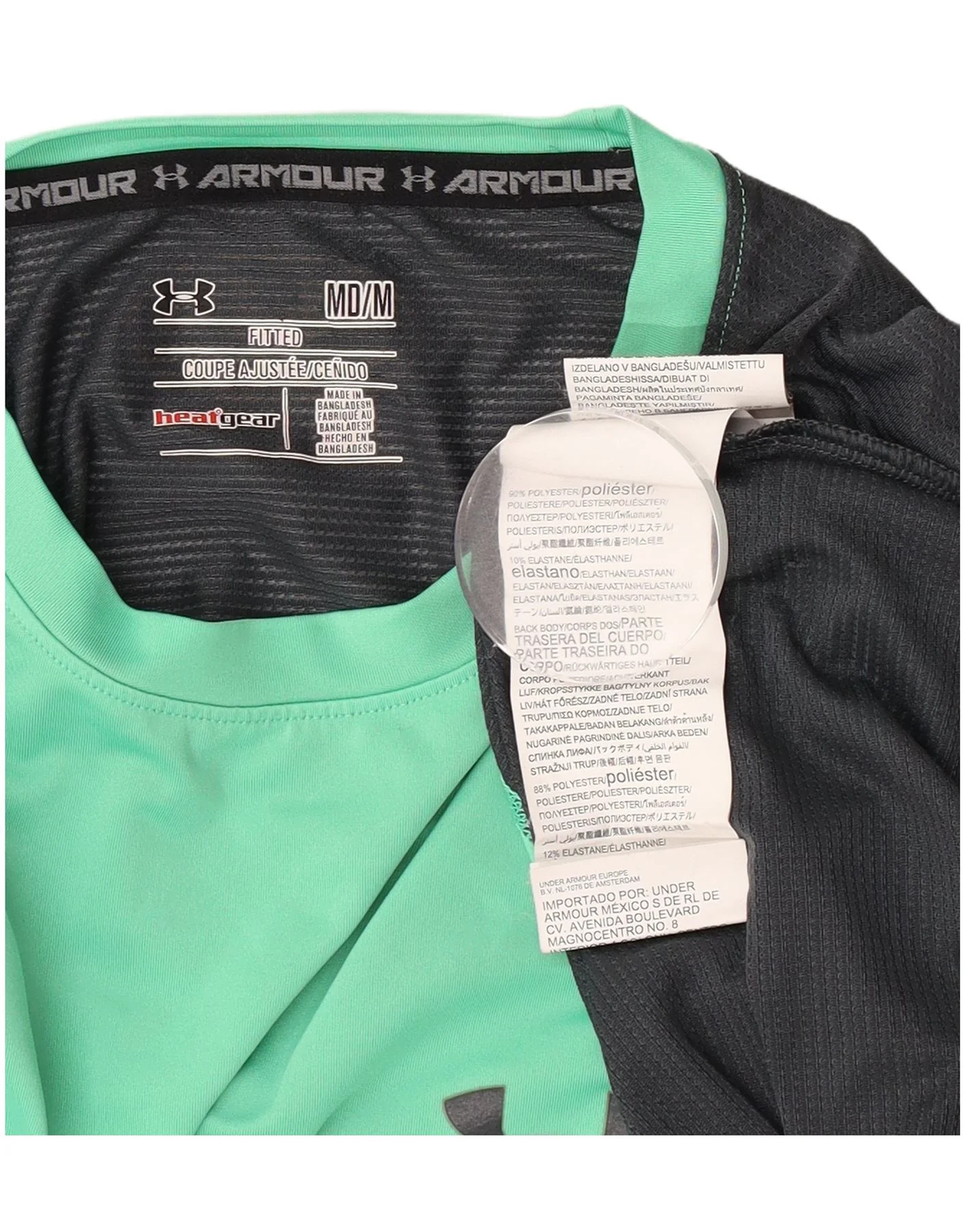 Under Armour Mens Heat Gear T-Shirt Top Medium Green Colourblock Polyester - Image 4