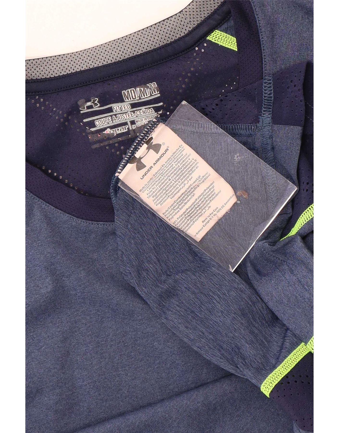 Under Armour Mens Heat Gear T-Shirt Top Medium Navy Blue Colourblock - Image 4