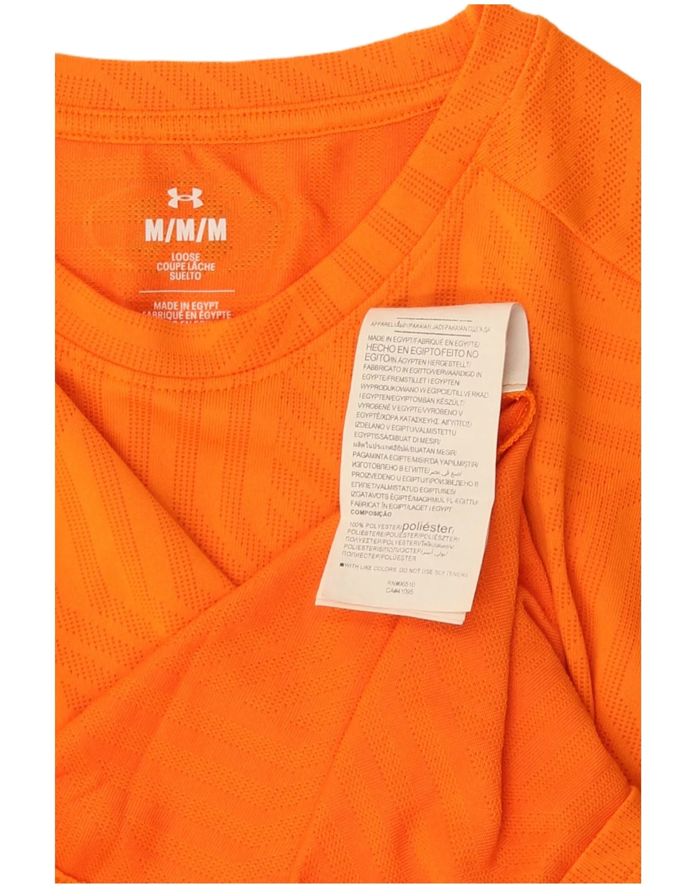 Under Armour Mens Loose Fit T-Shirt Top Medium Orange Geometric Sports - Image 3