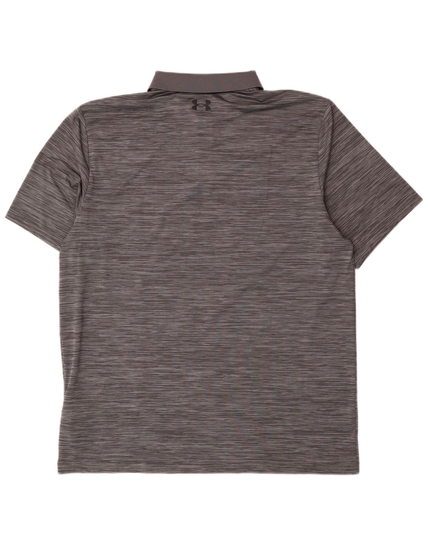 Under Armour Mens Polo Shirt Large Grey Pinstripe Polyester - Image 2