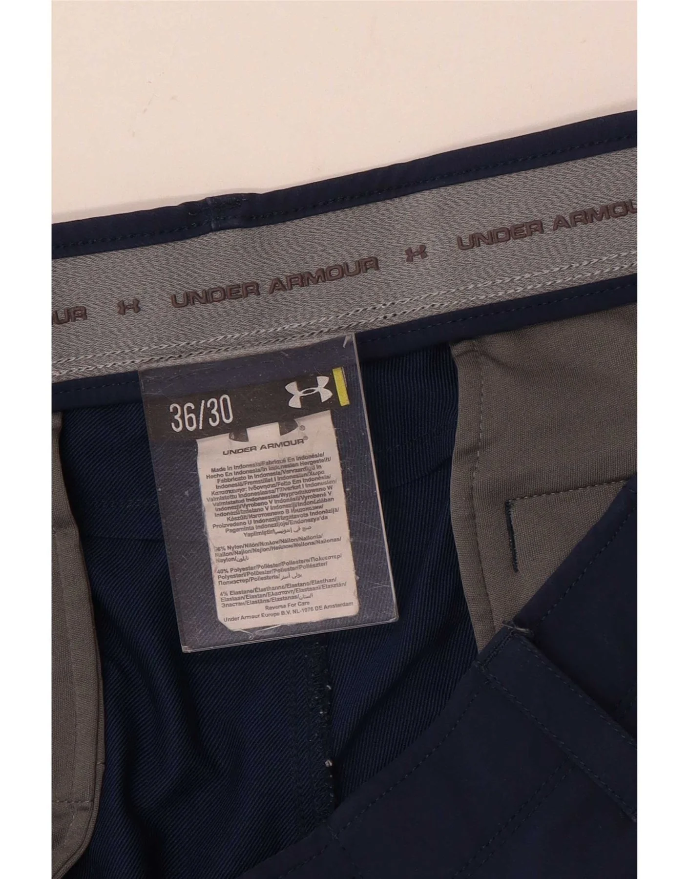 Under Armour Mens Straight Chino Trousers W36 L30 Navy Blue Nylon - Image 3