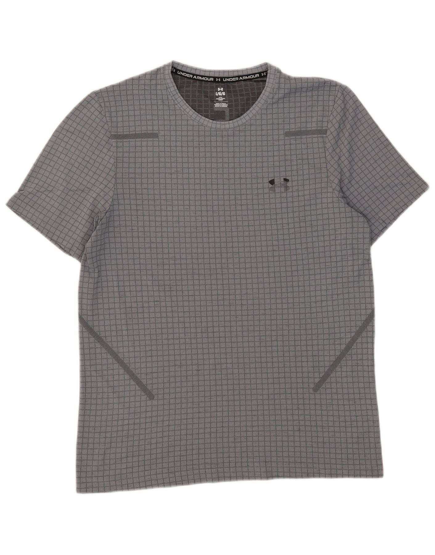 Under Armour Mens T-Shirt Top Large Grey Check