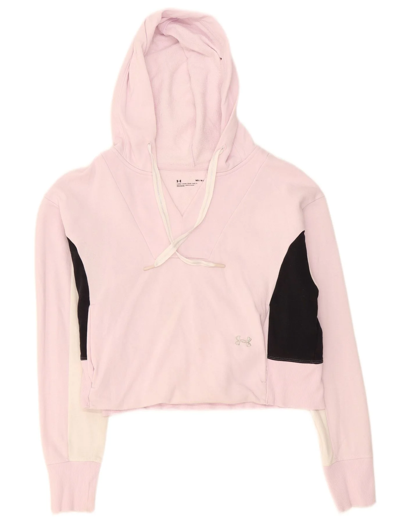 Under Armour Womens Crop Hoodie Jumper UK 14 Medium Pink Colourblock