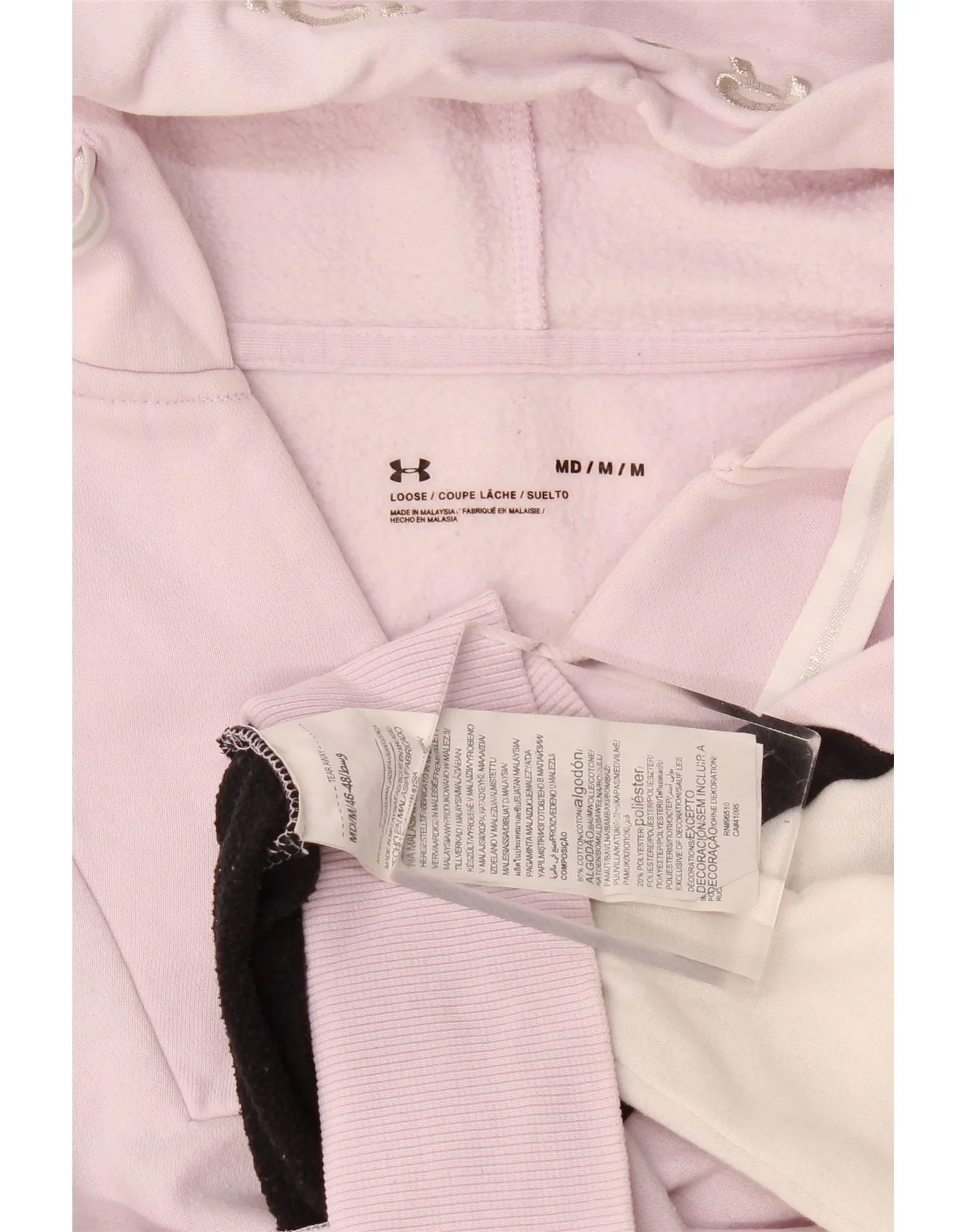 Under Armour Womens Crop Hoodie Jumper UK 14 Medium Pink Colourblock - Image 3