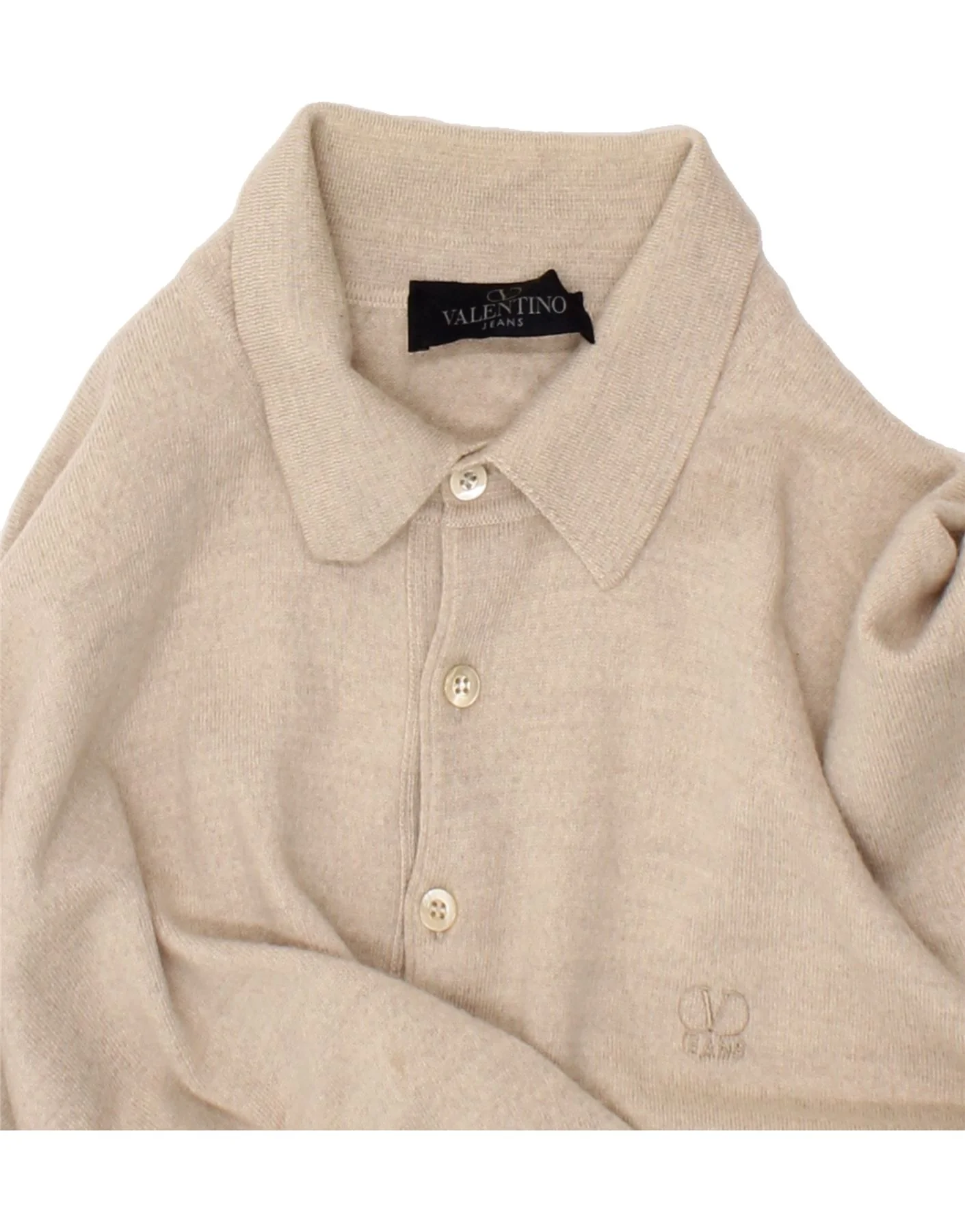 VALENTINO Mens Polo Neck Jumper Sweater Large Beige Merino Wool - Image 3