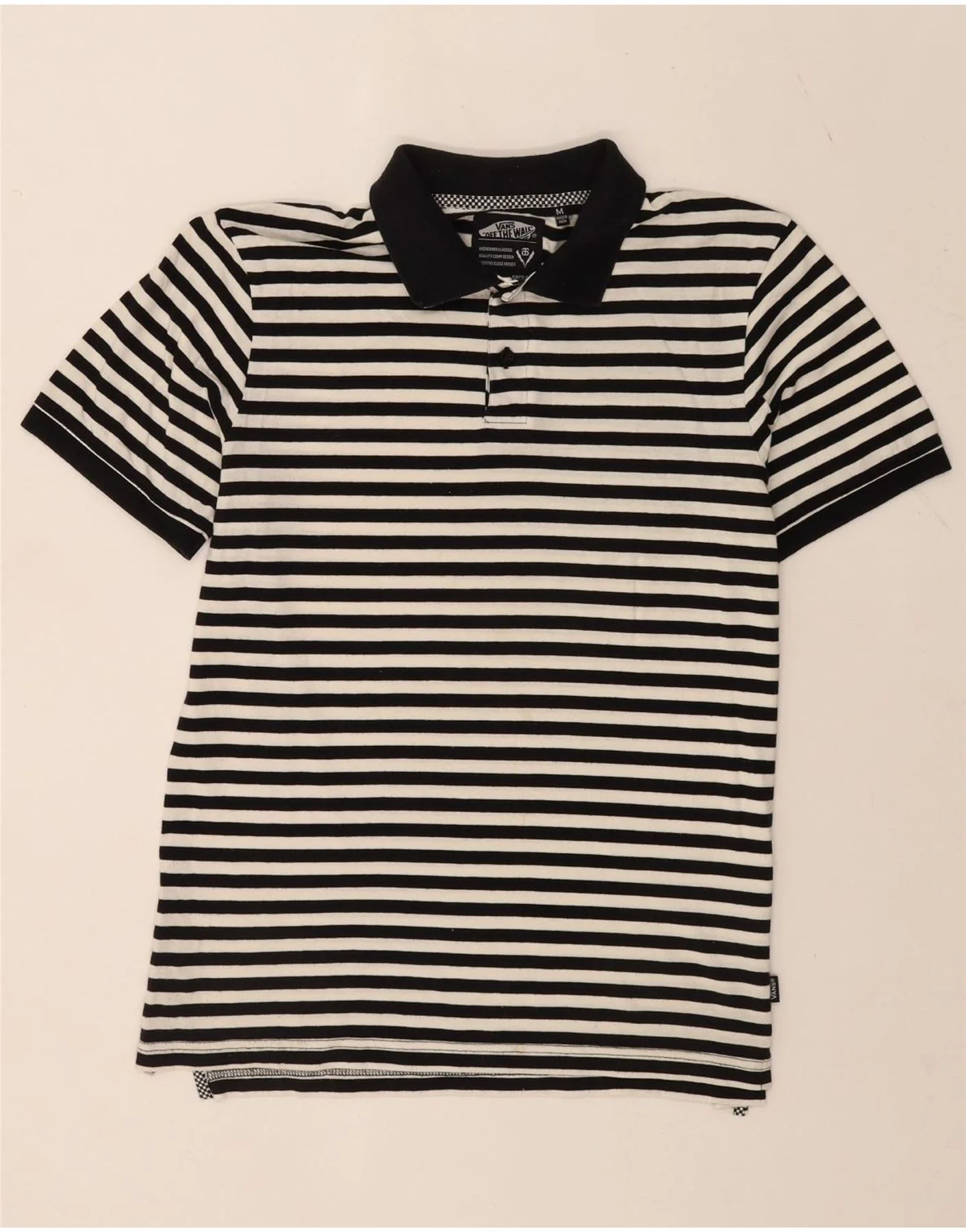 Vans Mens Polo Shirt Medium Black Striped Cotton