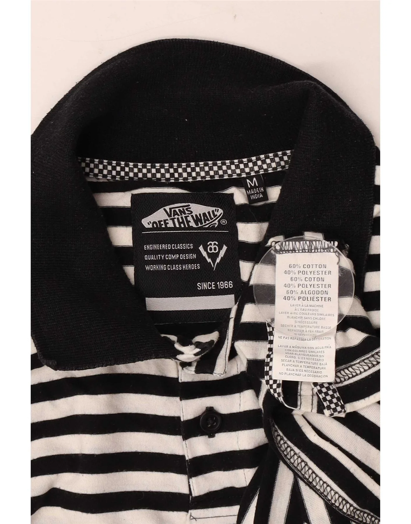 Vans Mens Polo Shirt Medium Black Striped Cotton - Image 3