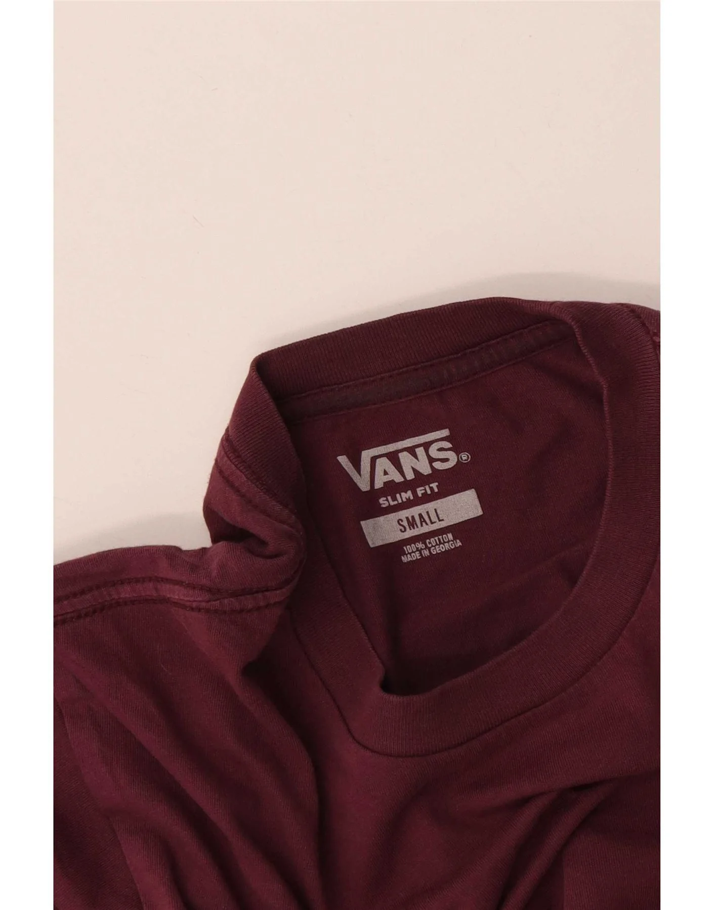 Vans Mens Slim Fit Graphic T-Shirt Top Small Burgundy Cotton - Image 4