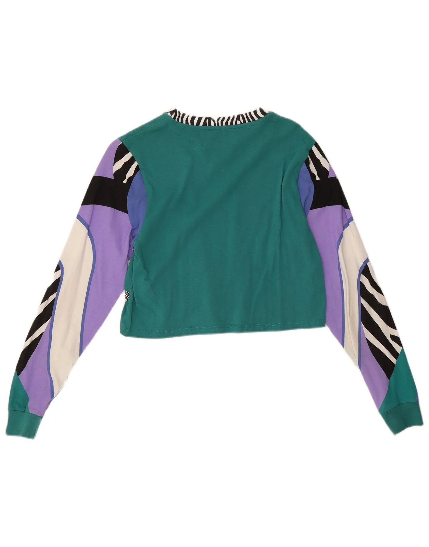 Vans Womens Crop Top Long Sleeve UK 10 Small Green Animal Print Cotton - Image 2