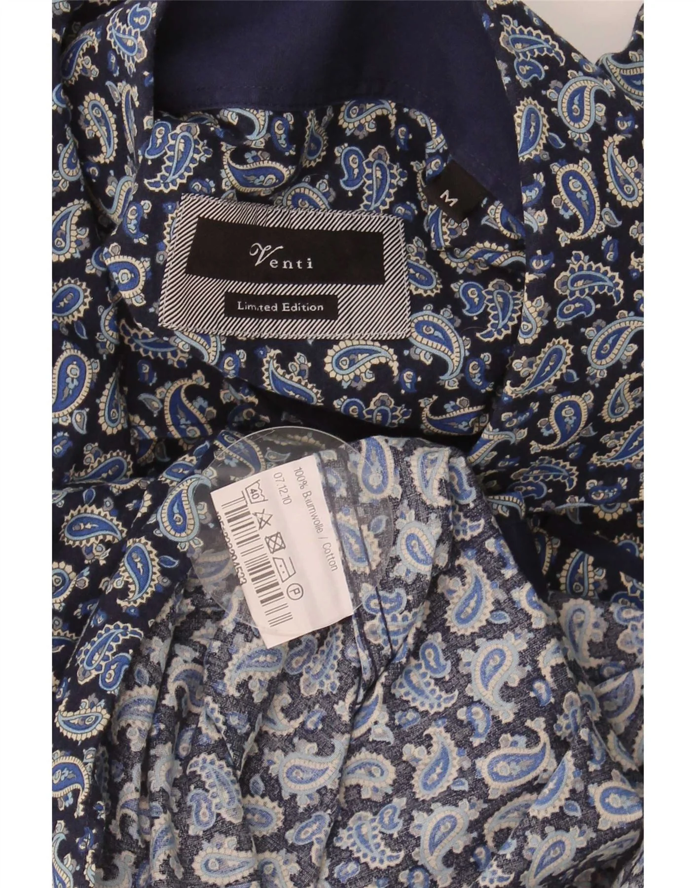 Venti Mens Limited Edition Shirt Medium Navy Blue Paisley Cotton - Image 3