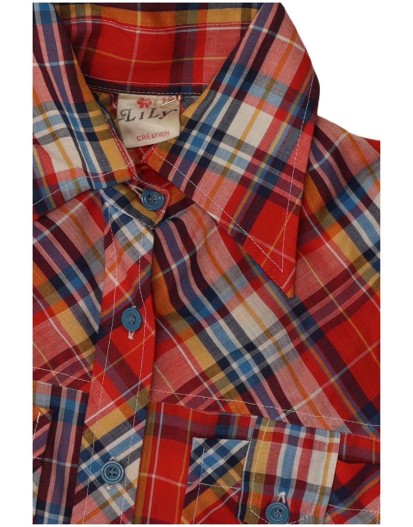 Vintage Girls Shirt 11-12 Years Red Plaid Polyester - Image 4