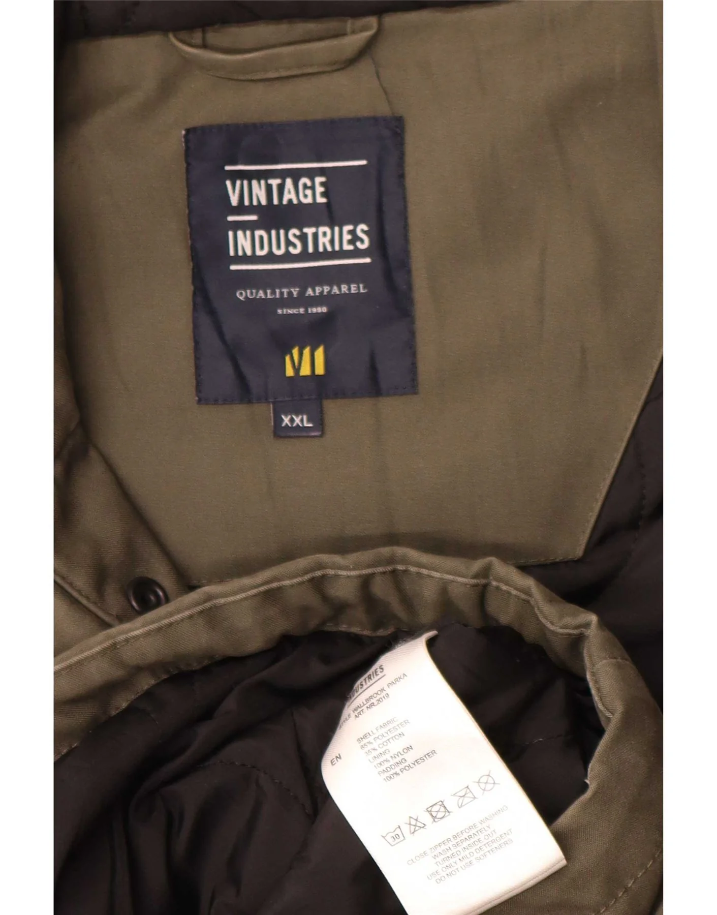 Vintage Industries Mens Hooded Parka Jacket UK 44 2XL Khaki Polyester - Image 3
