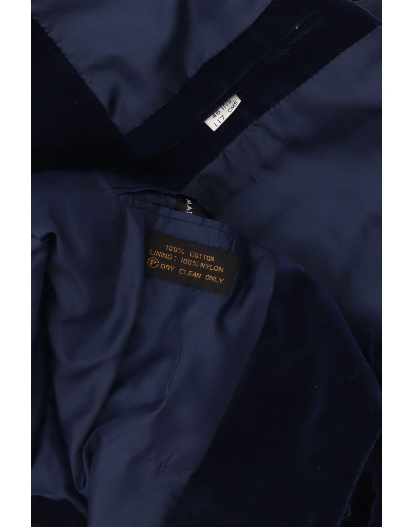 Vintage Mens 2 Button Velvet Blazer Jacket IT 46 Small Navy Blue Cotton - Image 4
