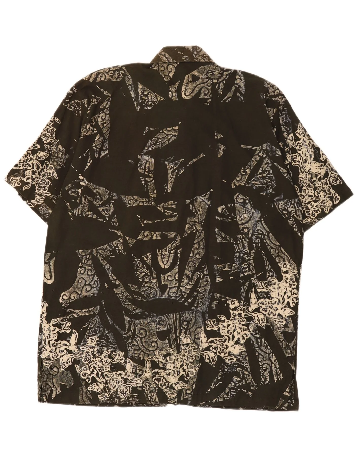 Vintage Mens Abstract Pattern Short Sleeve Shirt XL Khaki - Image 2