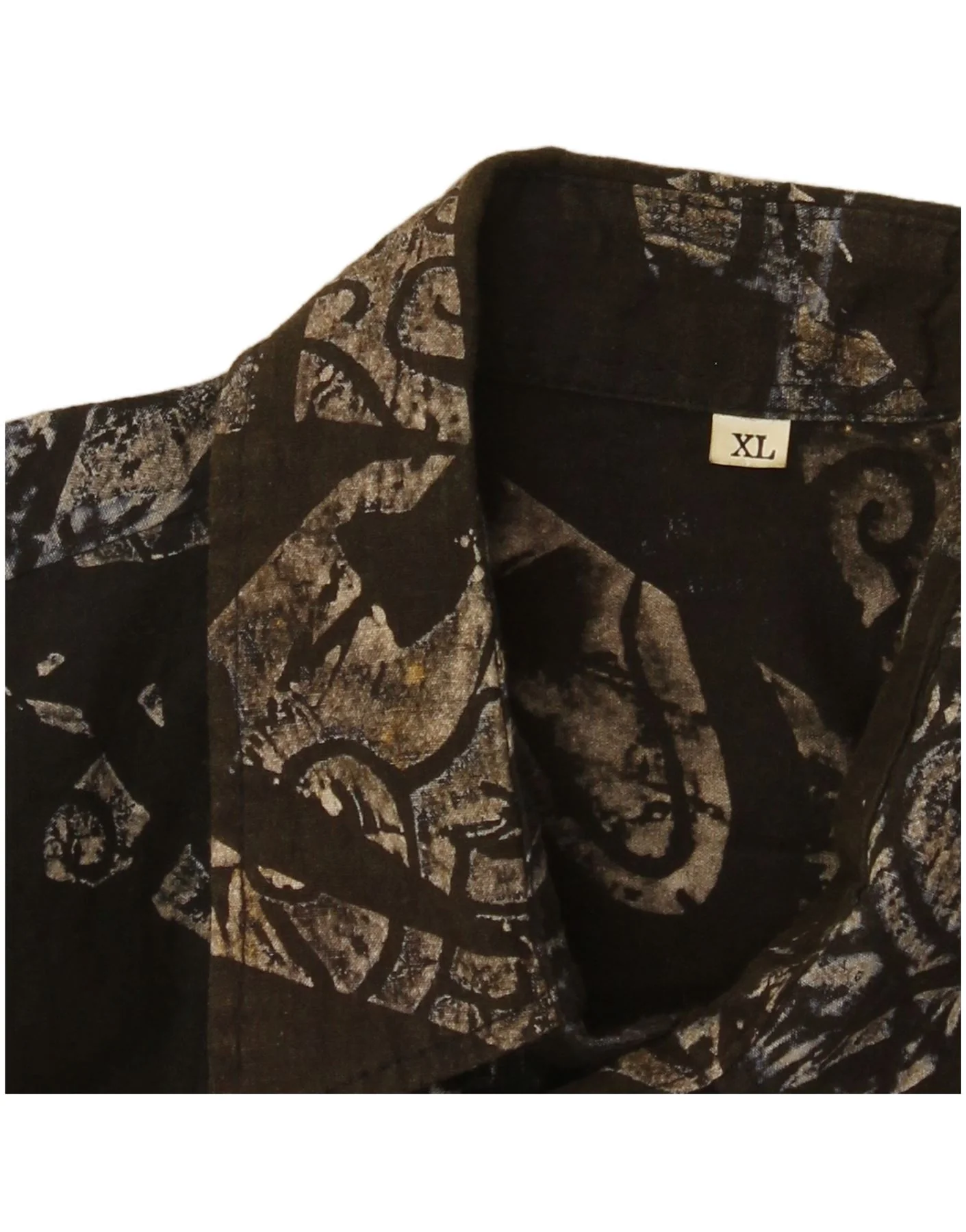 Vintage Mens Abstract Pattern Short Sleeve Shirt XL Khaki - Image 3
