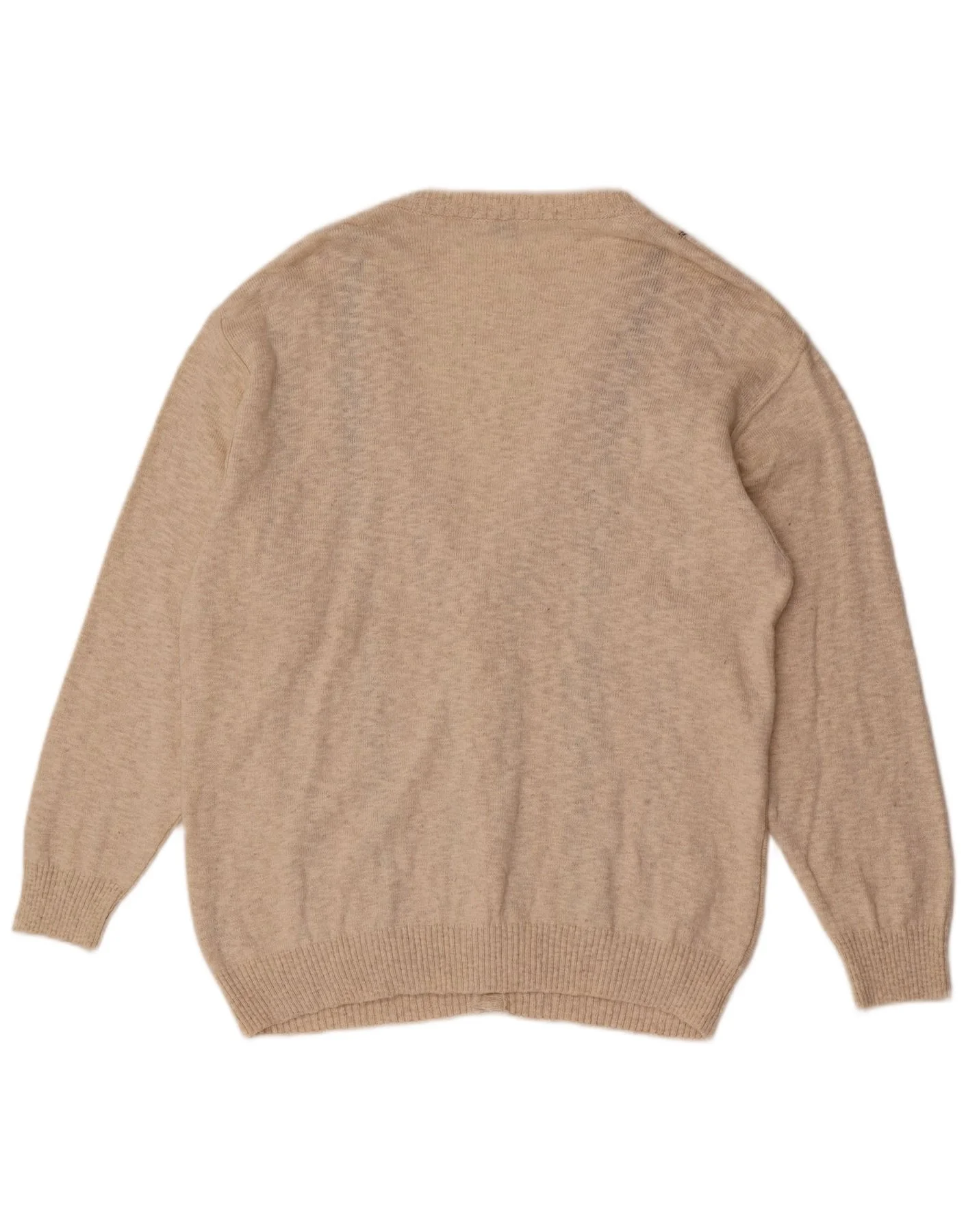 Vintage Mens Cardigan Sweater IT 54 XL Beige Striped Cotton - Image 2