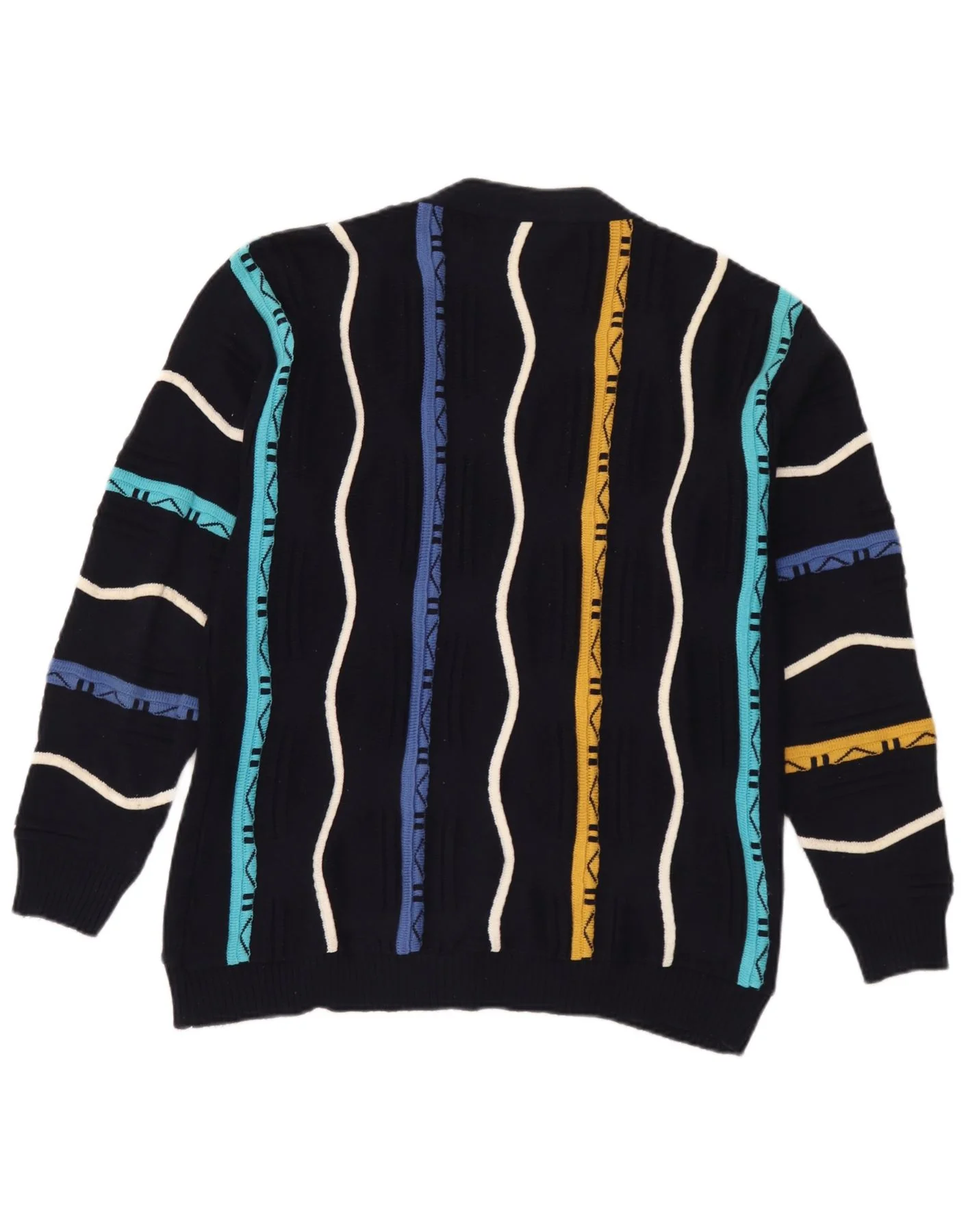 Vintage Mens Cardigan Sweater Medium Navy Blue Striped Cotton - Image 2