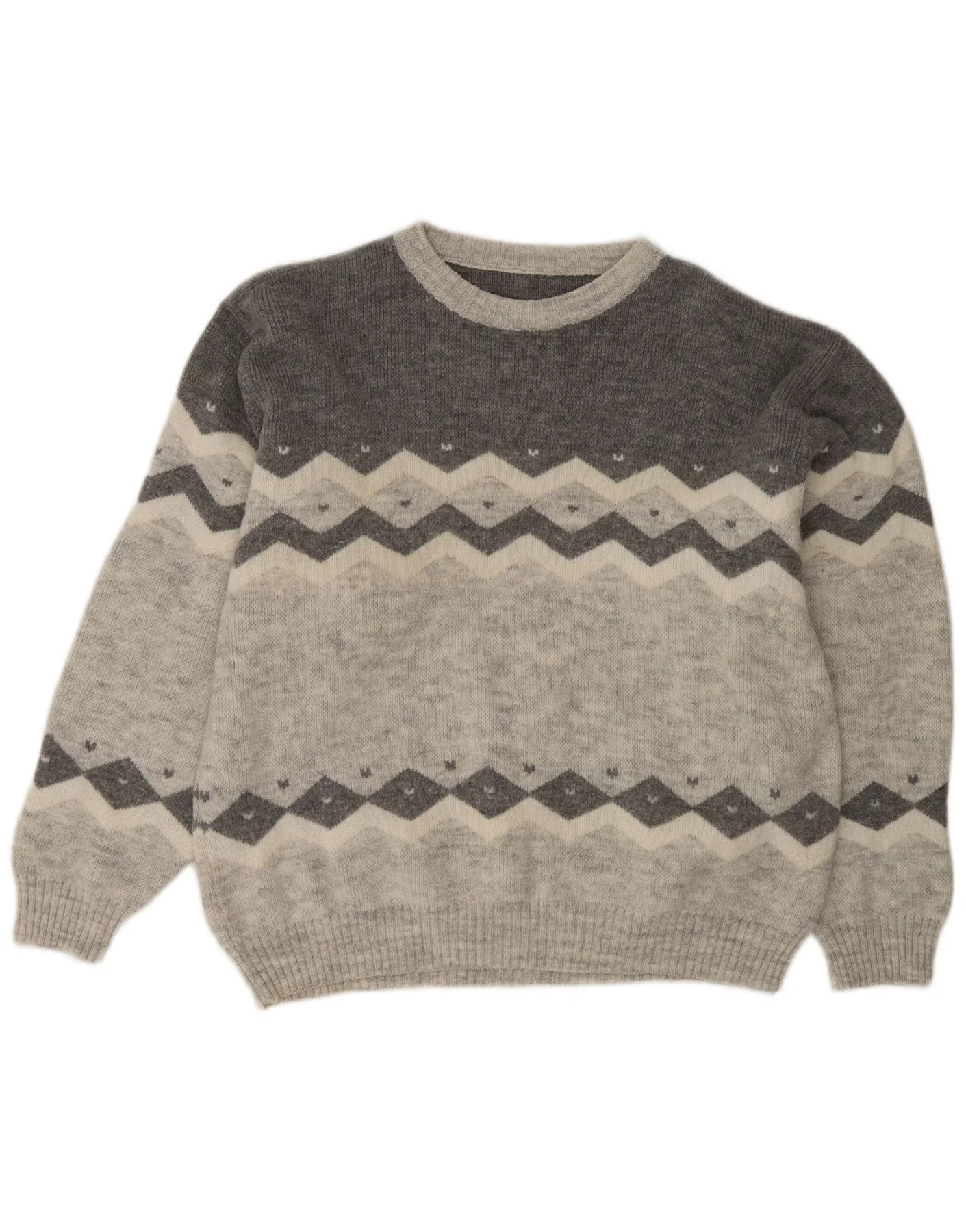 Vintage Mens Crew Neck Jumper Sweater EU 50 Medium Grey Colourblock Classic