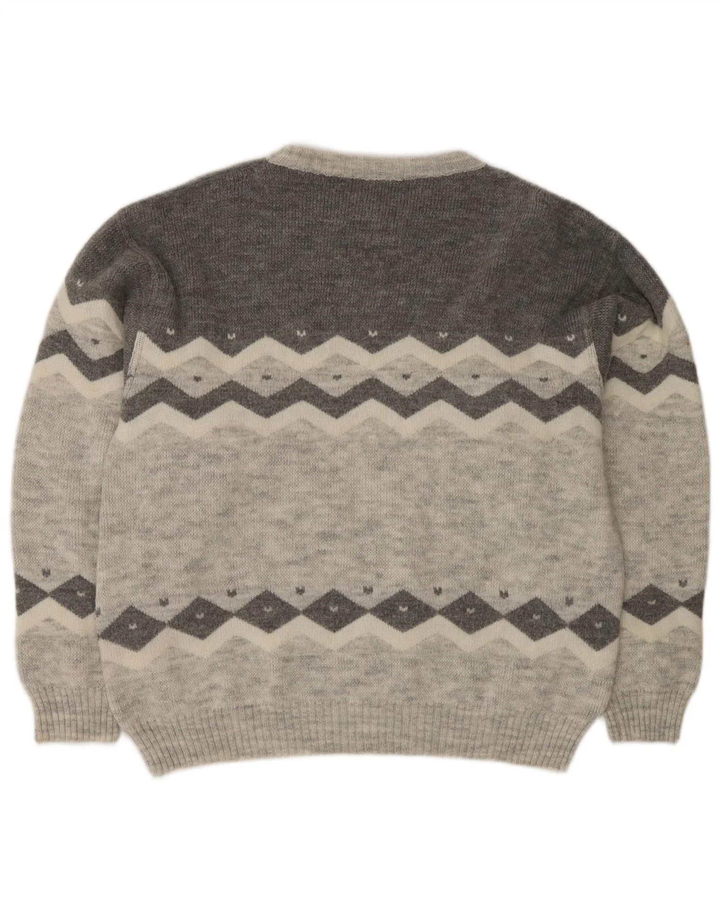 Vintage Mens Crew Neck Jumper Sweater EU 50 Medium Grey Colourblock Classic - Image 2