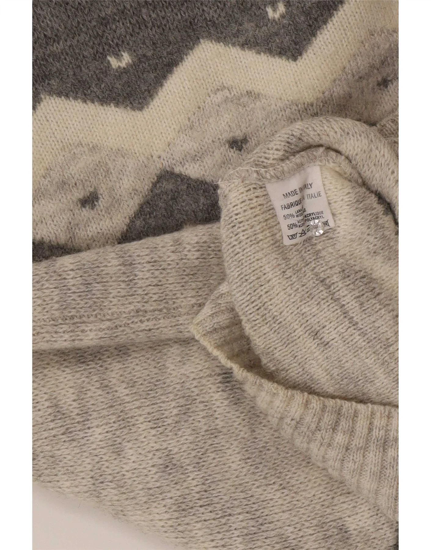 Vintage Mens Crew Neck Jumper Sweater EU 50 Medium Grey Colourblock Classic - Image 3
