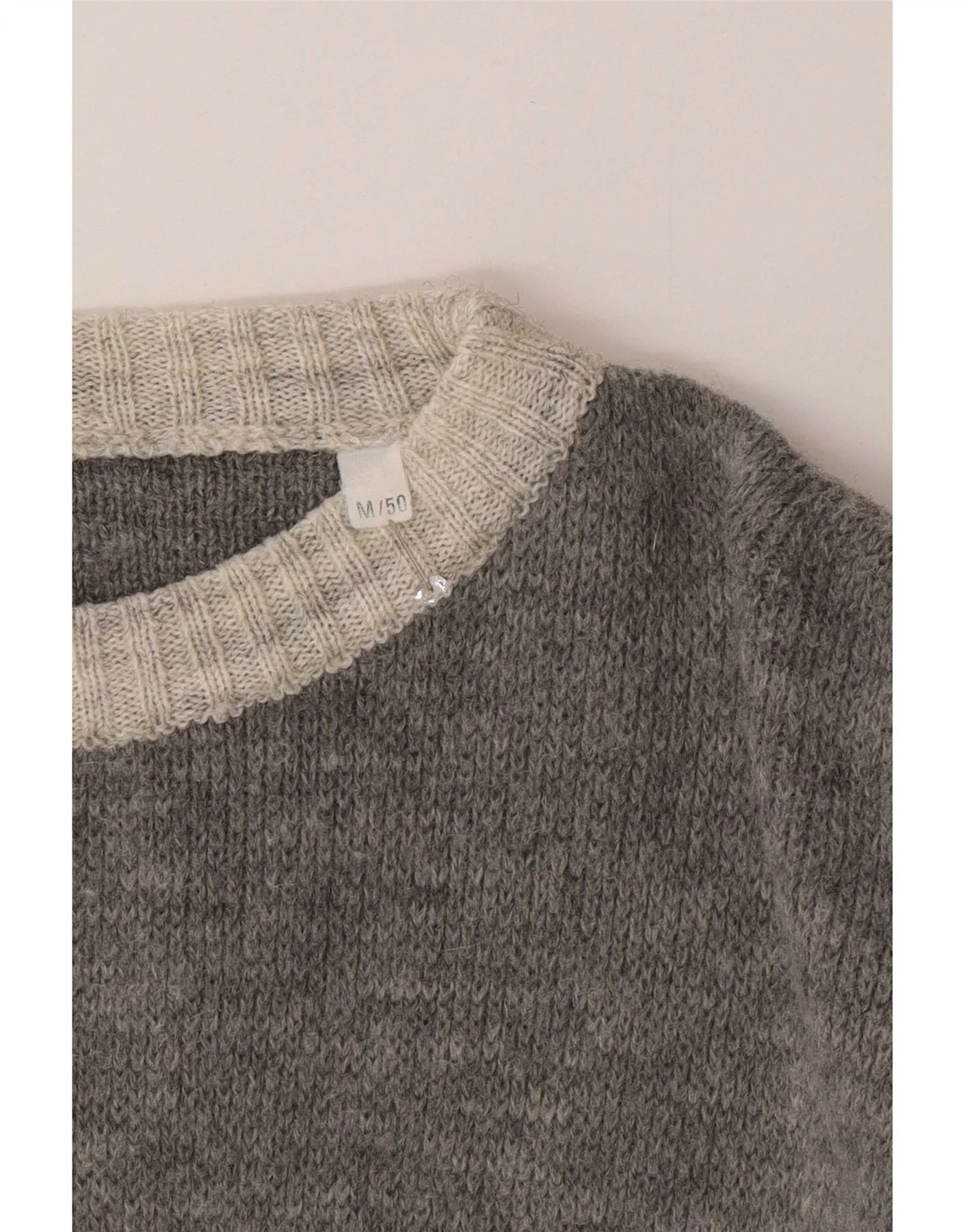 Vintage Mens Crew Neck Jumper Sweater EU 50 Medium Grey Colourblock Classic - Image 4