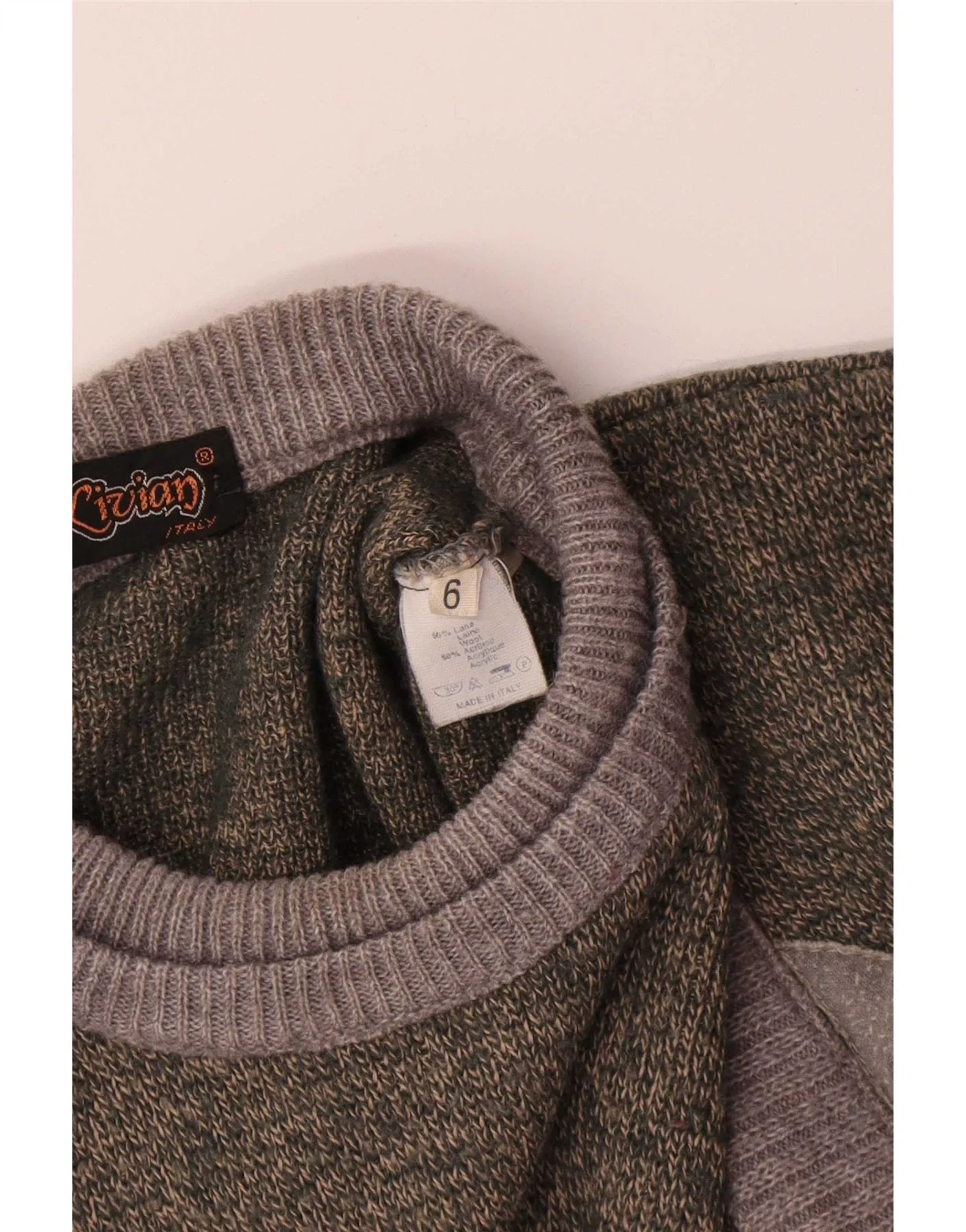 Vintage Mens Crew Neck Jumper Sweater Large Green Colourblock Wool - Image 3