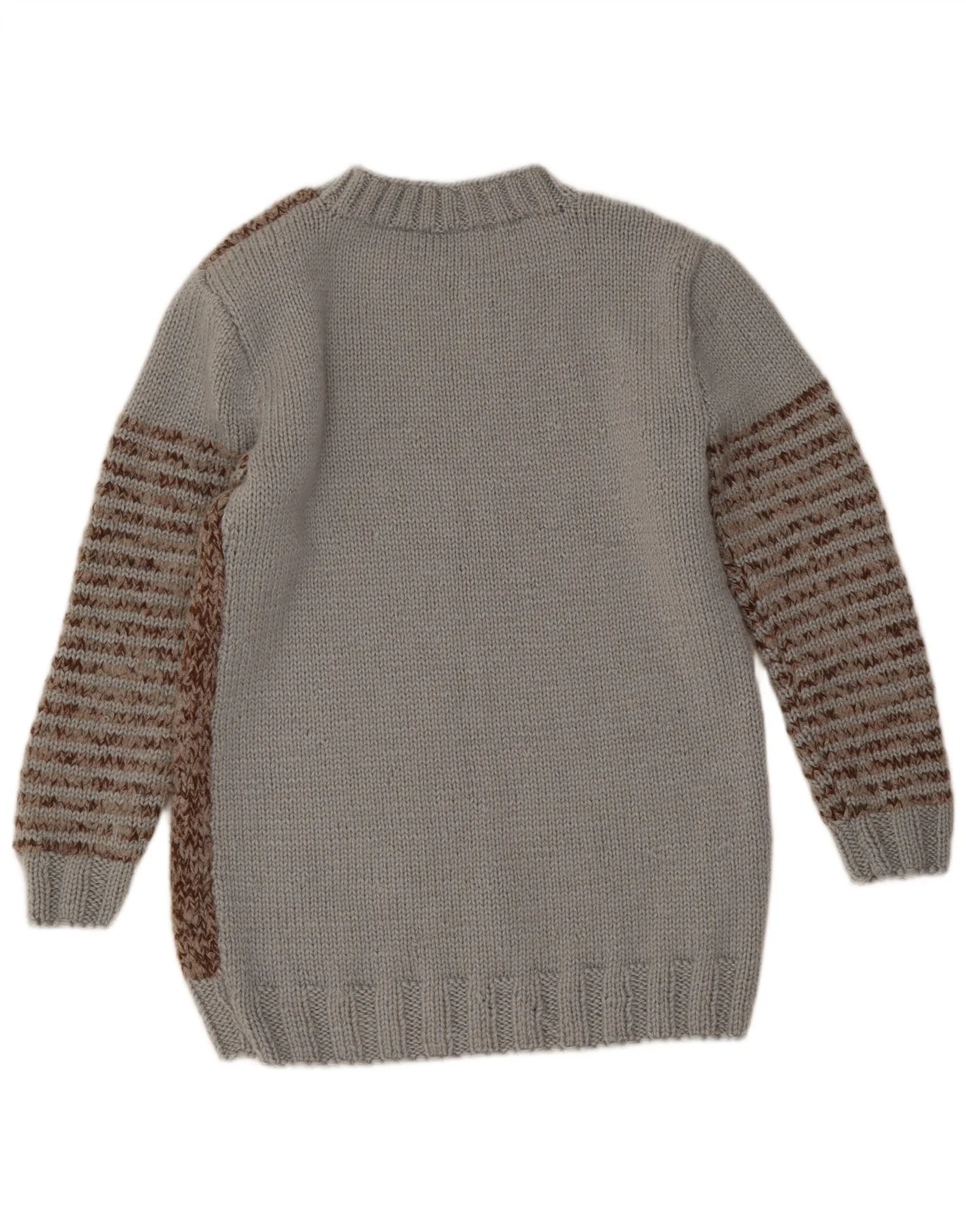 Vintage Mens Crew Neck Jumper Sweater Medium Brown Colourblock - Image 2
