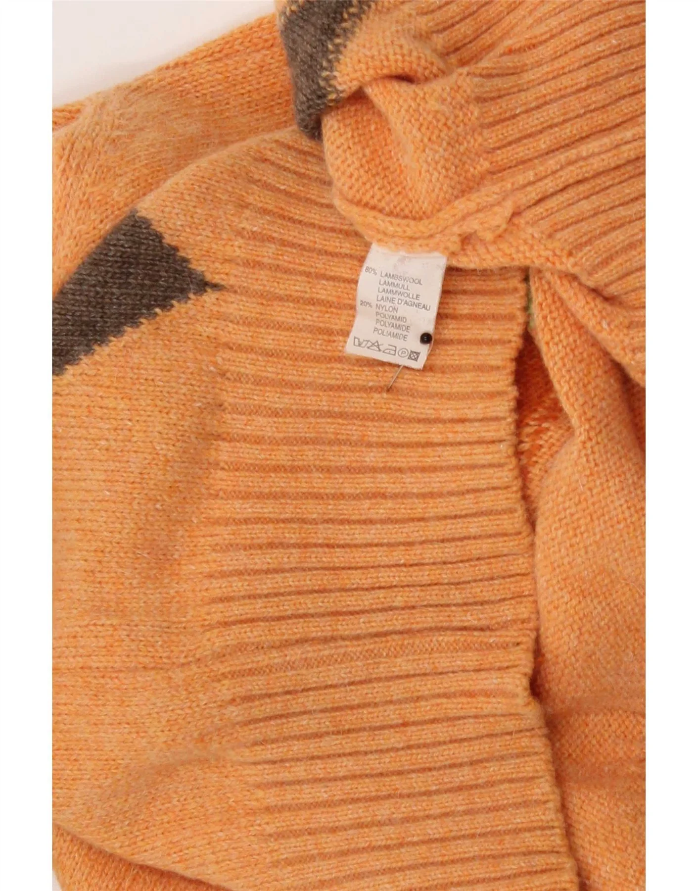 Vintage Mens Crew Neck Jumper Sweater Medium Orange Argyle/Diamond - Image 4
