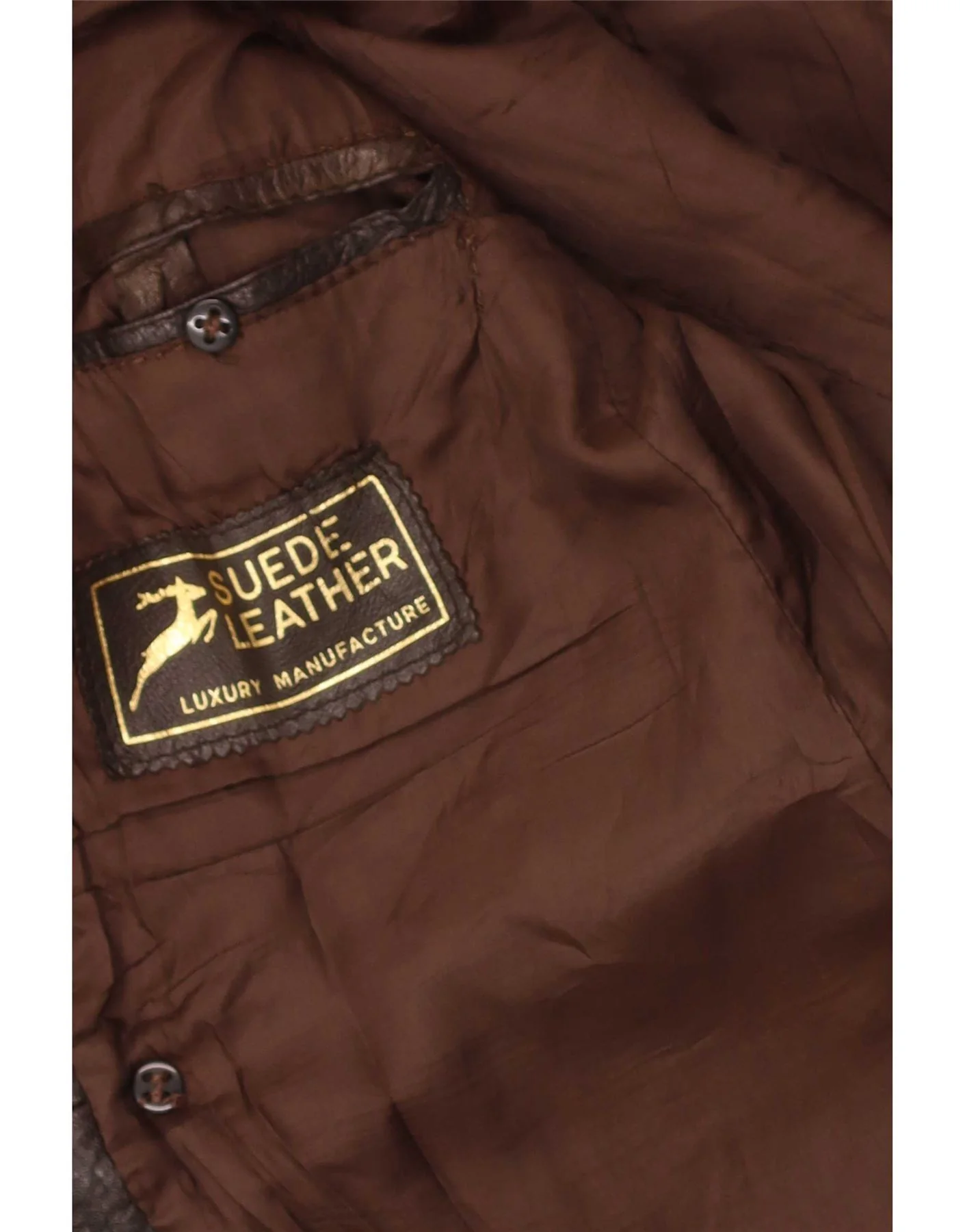 Vintage Mens Double Breasted Leather Coat UK 36 Small Brown - Image 3