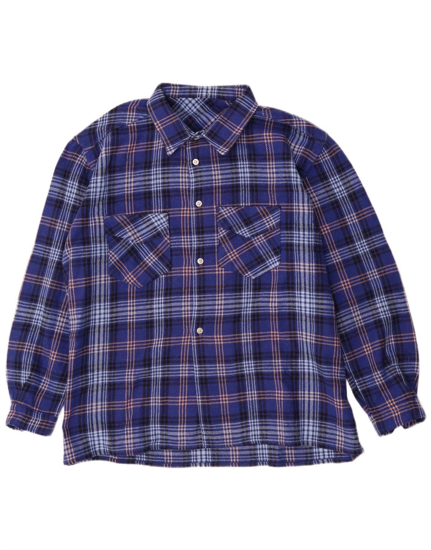 Vintage Mens Flannel Shirt XL Blue Check