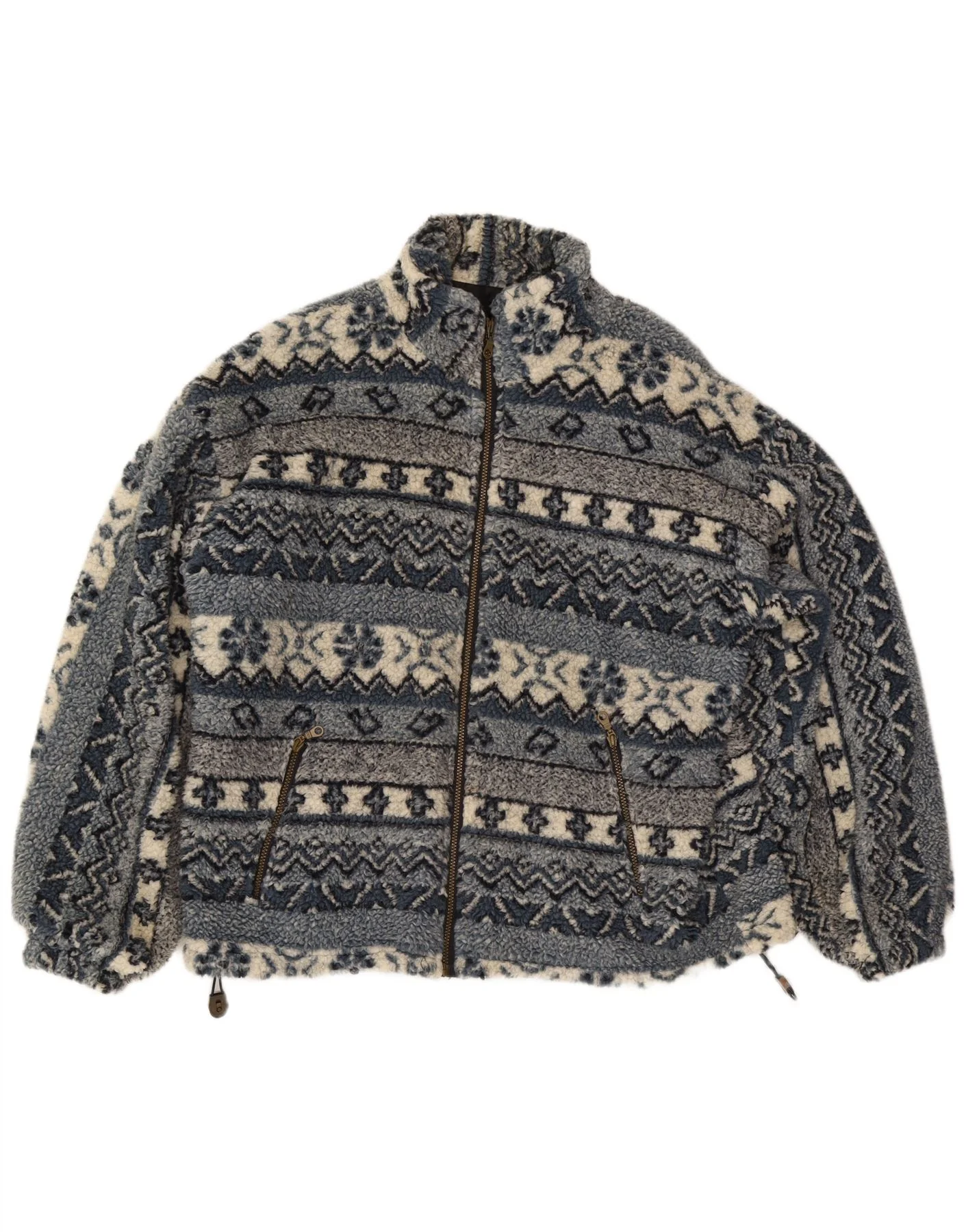Vintage Mens Fleece Jacket UK 40 Large Blue Fair Isle