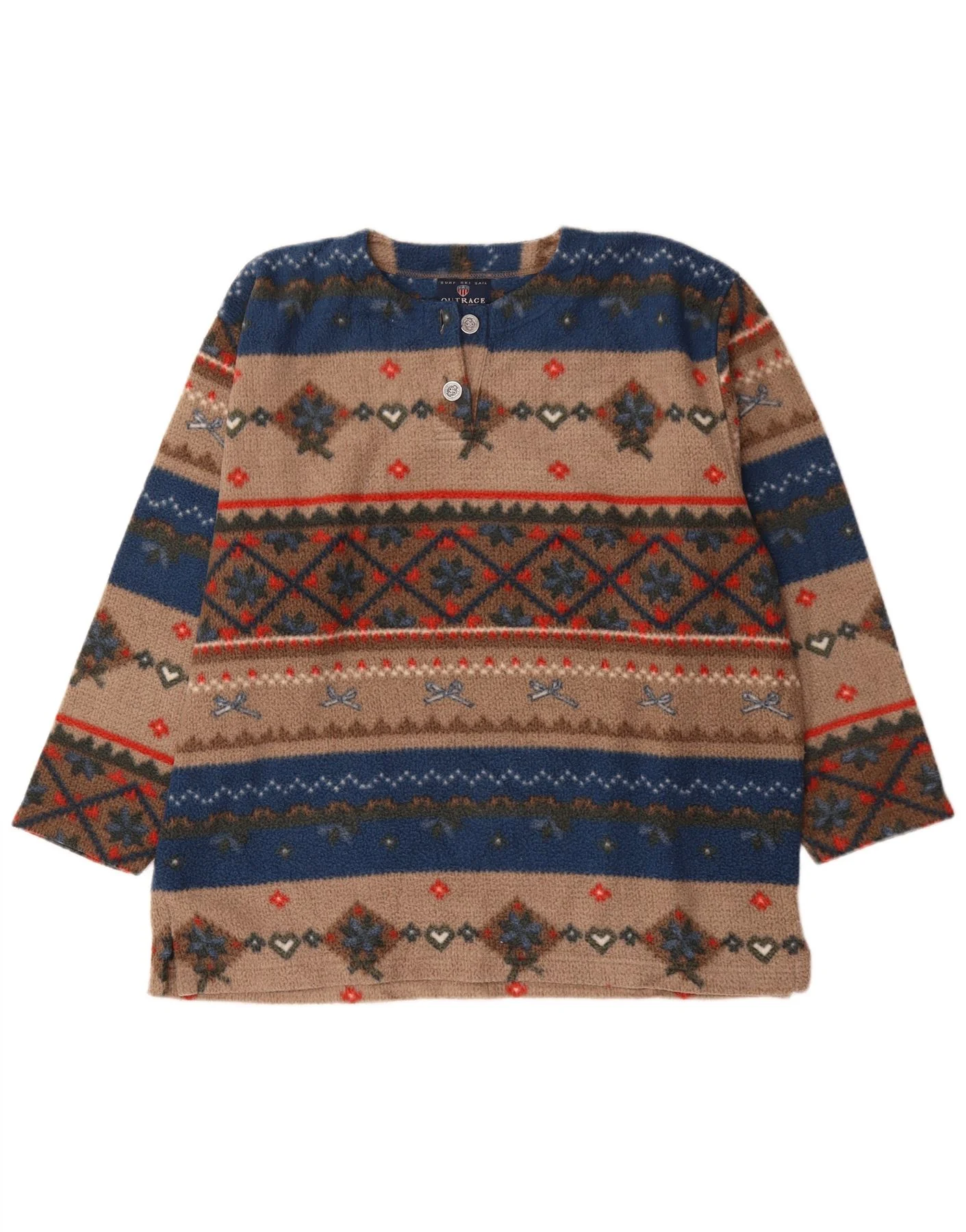 Vintage Mens Fleece Jumper Large Multicoloured Fair Isle Polyester