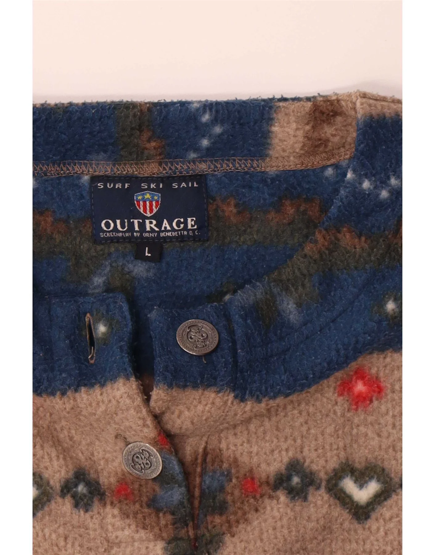 Vintage Mens Fleece Jumper Large Multicoloured Fair Isle Polyester - Image 3