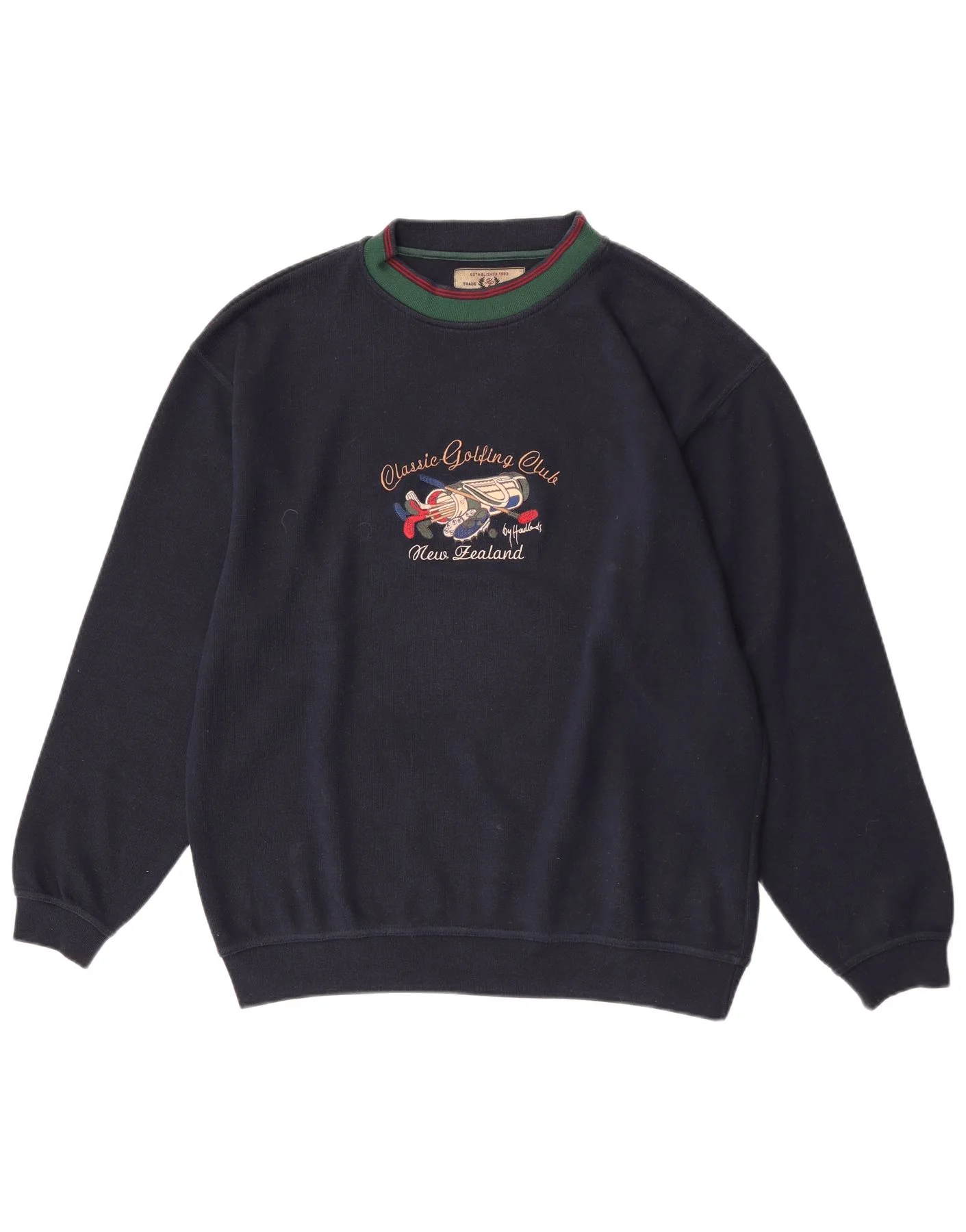 Vintage Mens Graphic Regular Fit Sweatshirt Jumper Large Navy Blue Cotton