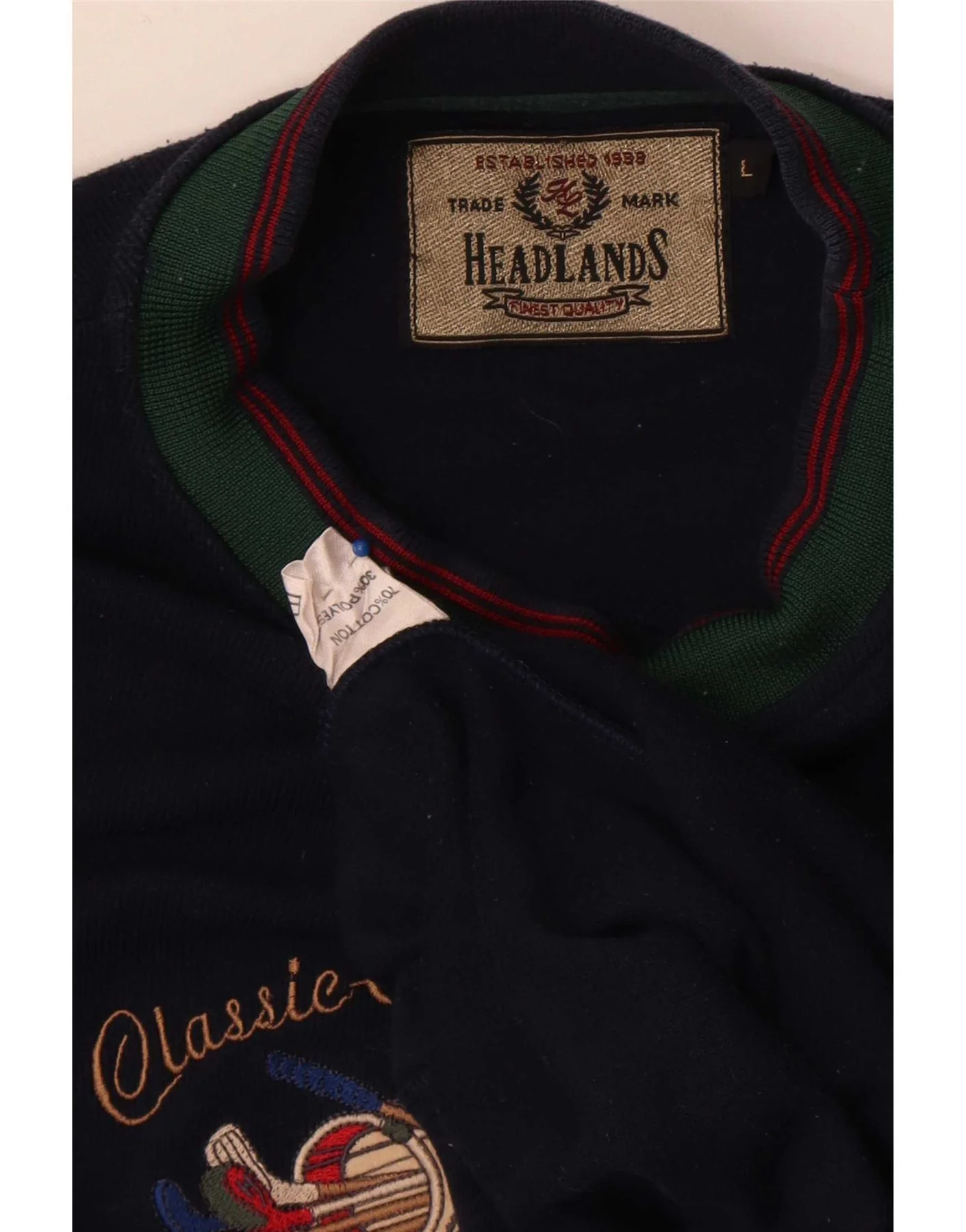 Vintage Mens Graphic Regular Fit Sweatshirt Jumper Large Navy Blue Cotton - Image 3