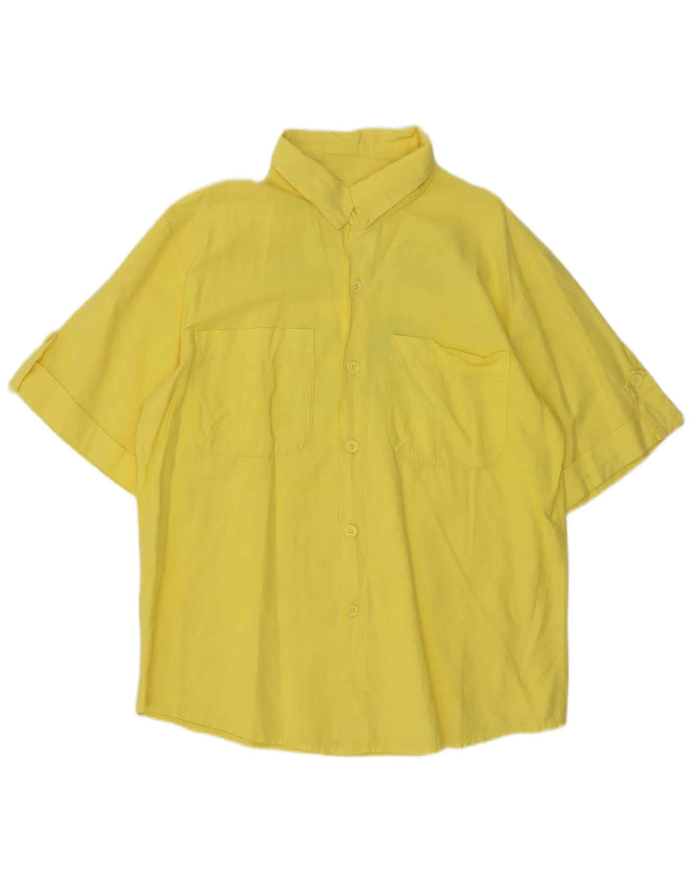 Vintage Mens Graphic Short Sleeve Shirt Medium Yellow Linen