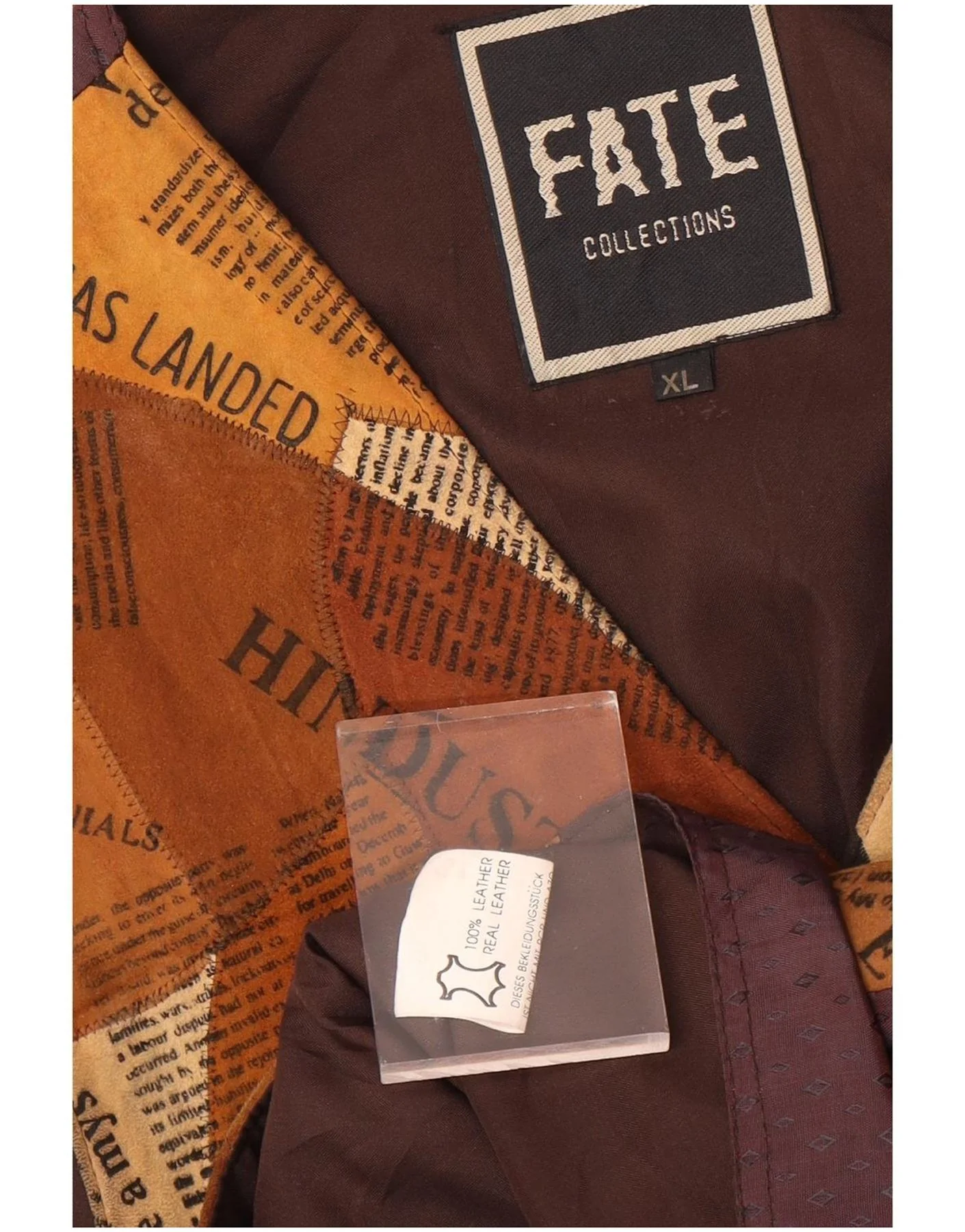 Vintage Mens Graphic Suede Waistcoat XL Brown Leather - Image 3