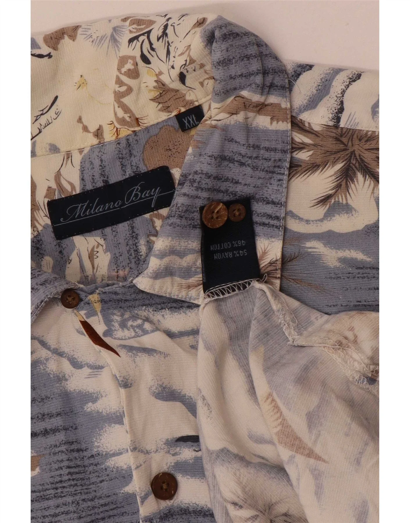 Vintage Mens Hawaiian Short Sleeve Shirt 2XL Blue Rayon - Image 3