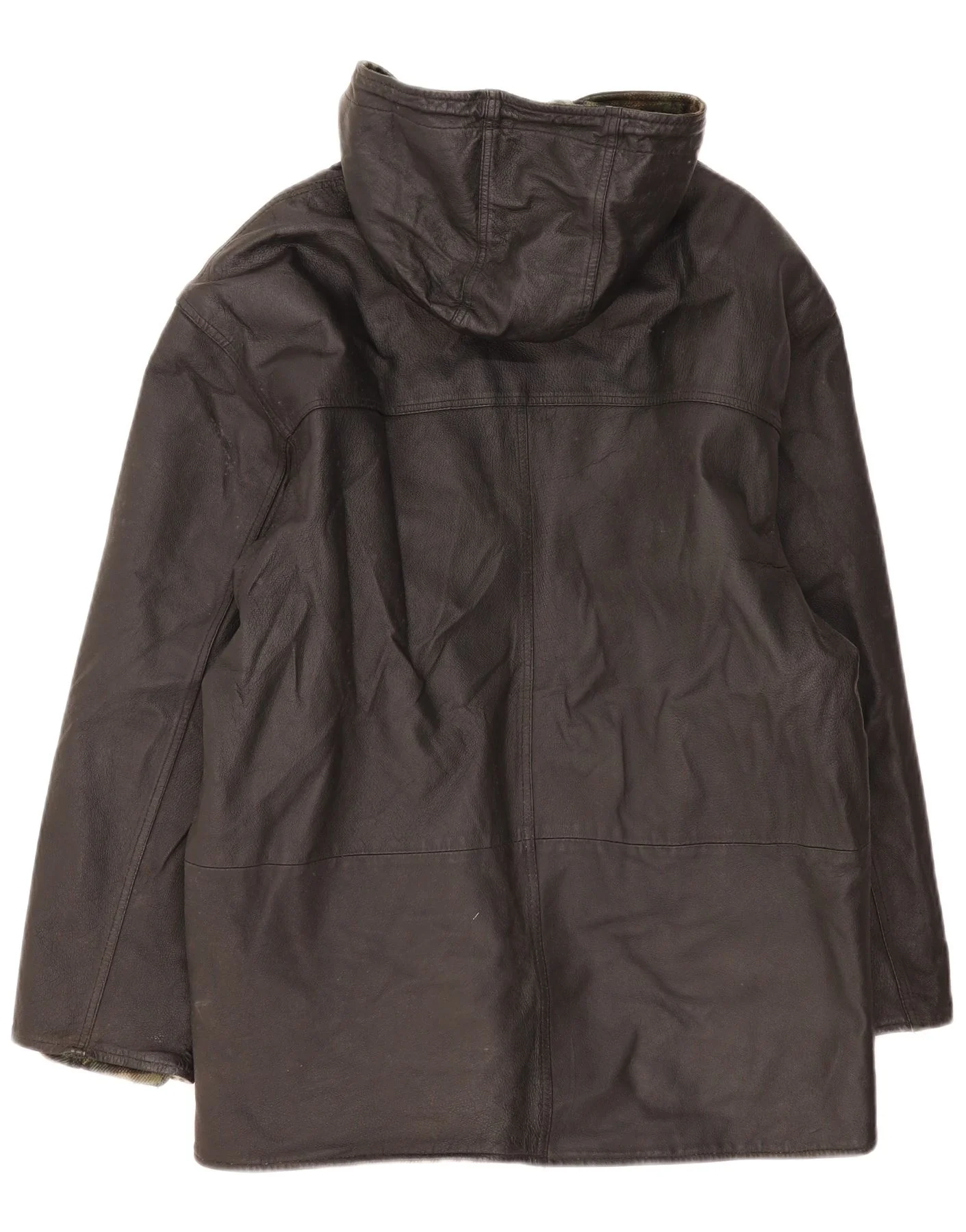 Vintage Mens Hooded Leather Coat UK 44 2XL Black - Image 2